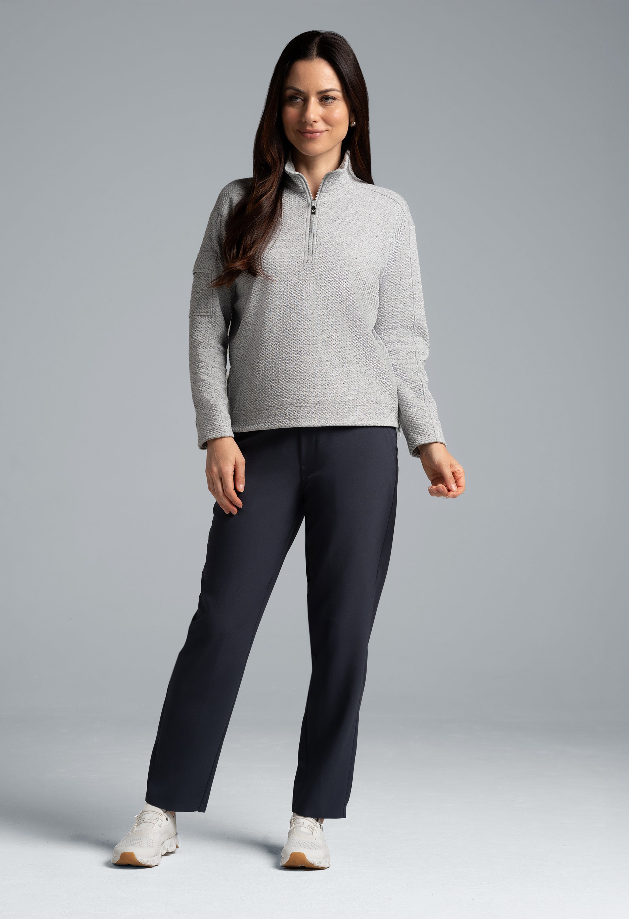 Solid Popcorn Stitch 1/4 Zip Pullover