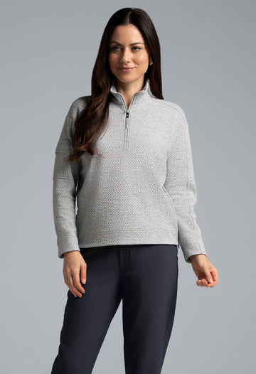 Solid Popcorn Stitch 1/4 Zip Pullover