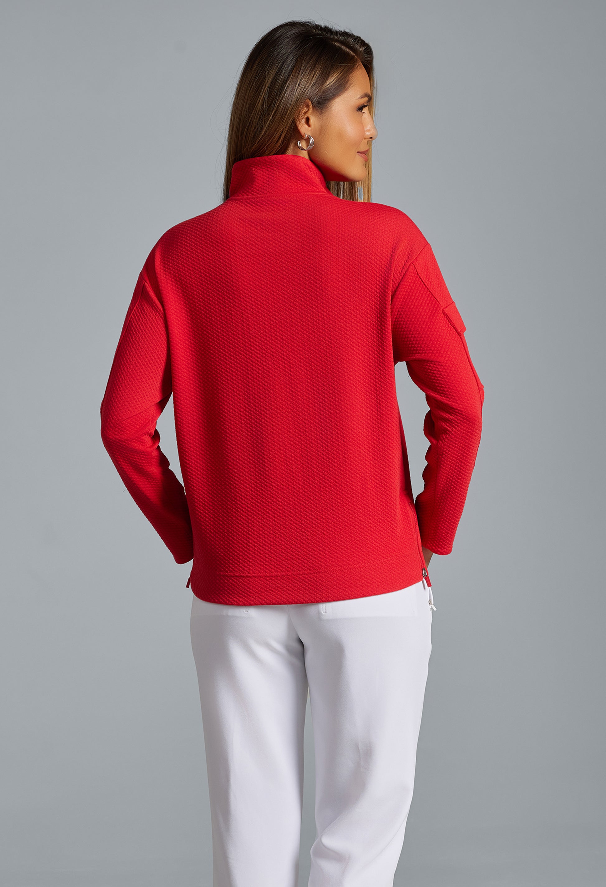 IBKÜL - Solid Popcorn Stitch 1/4 Zip Pullover - 42000 - Color: Red