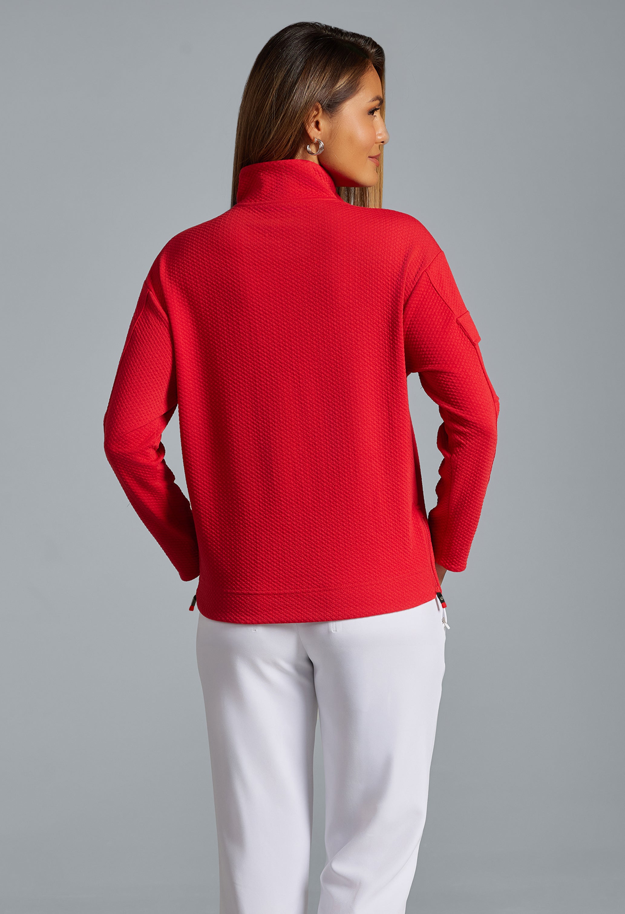 Solid Popcorn Stitch 1/4 Zip Pullover