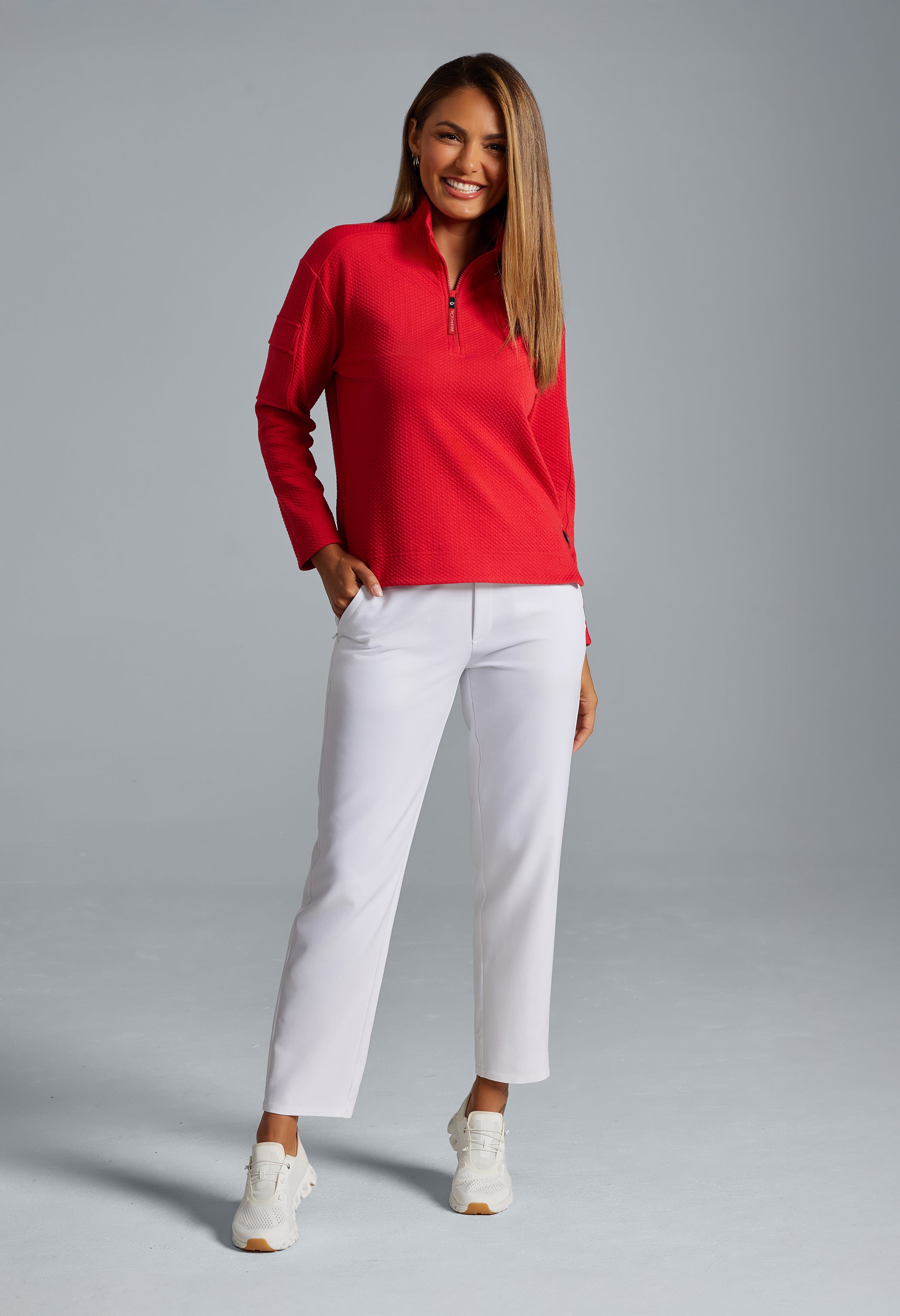 Solid Popcorn Stitch 1/4 Zip Pullover