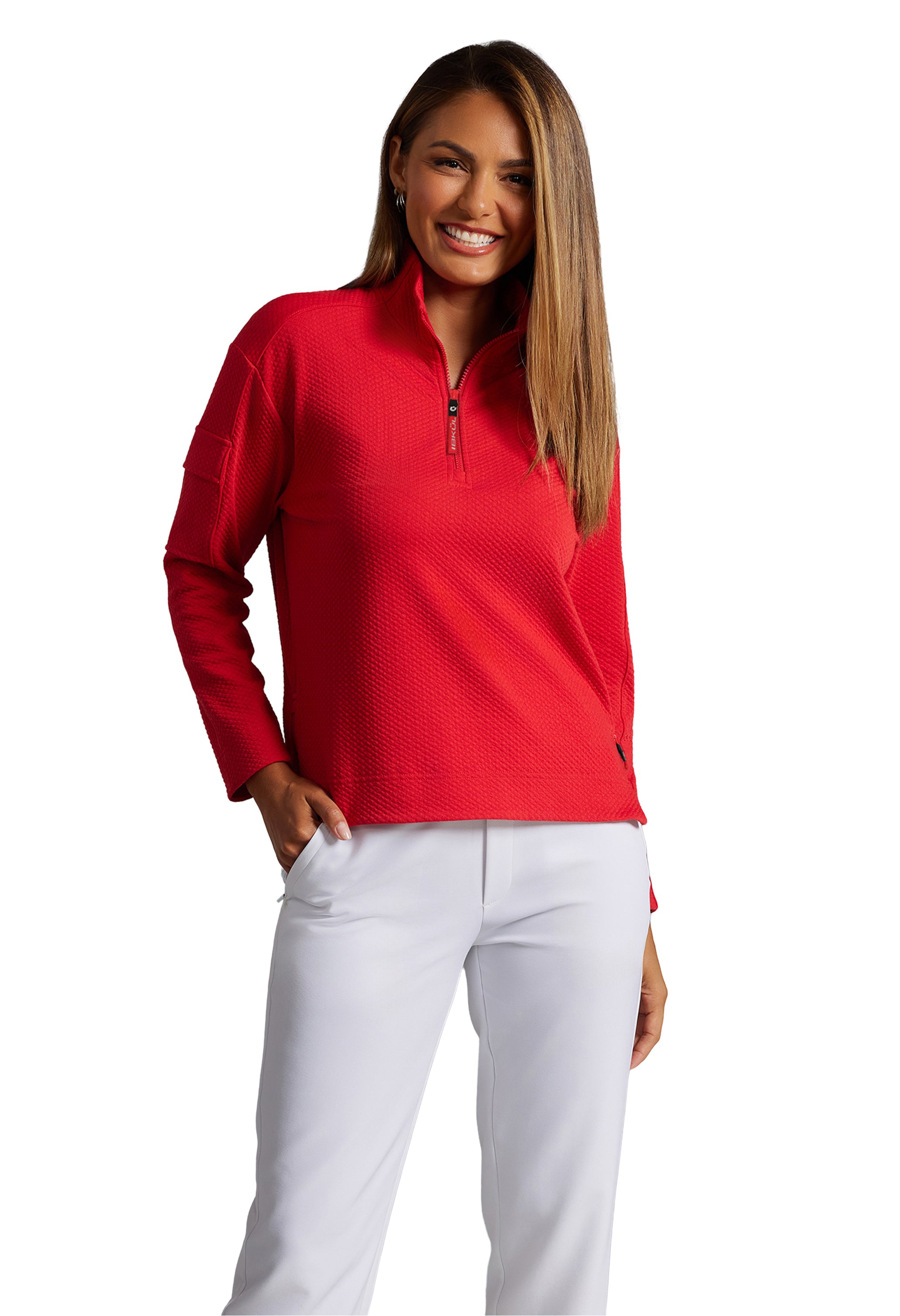 Solid Popcorn Stitch 1/4 Zip Pullover