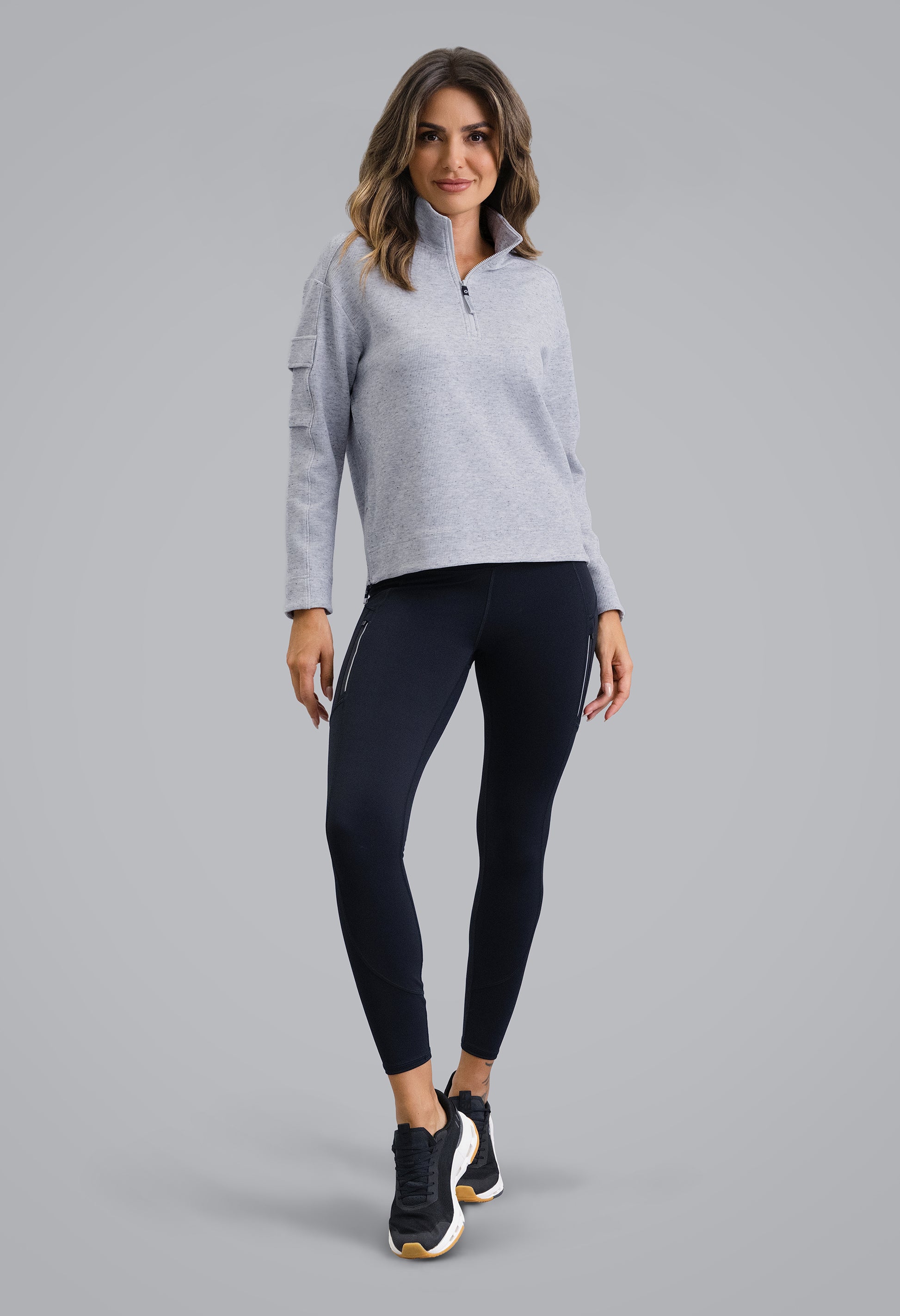 IBKÜL - Micro Waffle Knit 1/4 Zip Pullover - Color: Oxford Heather