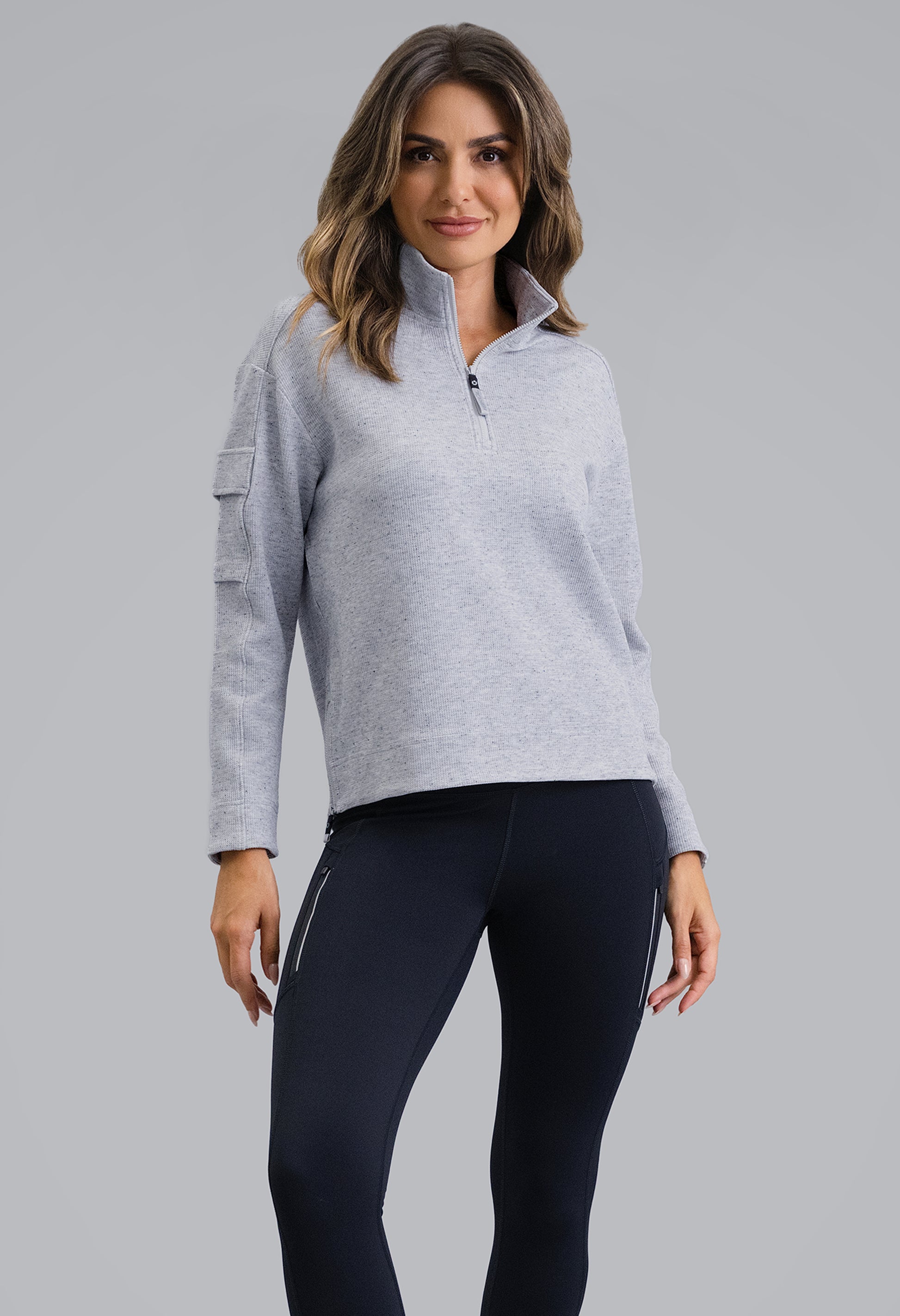 IBKÜL - Micro Waffle Knit 1/4 Zip Pullover - Color: Oxford Heather