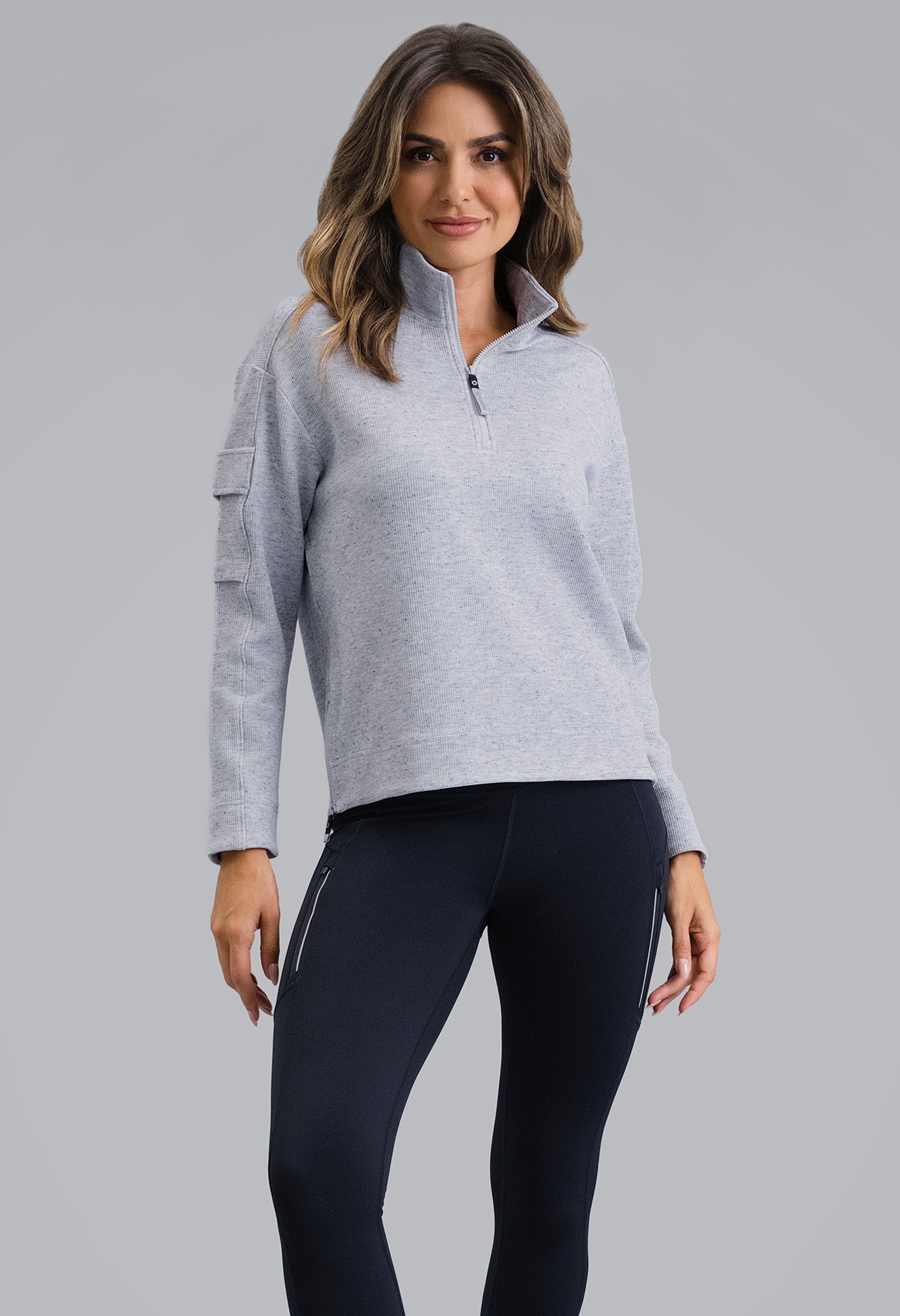 IBKÜL - Micro Waffle Knit 1/4 Zip Pullover - Color: Oxford Heather