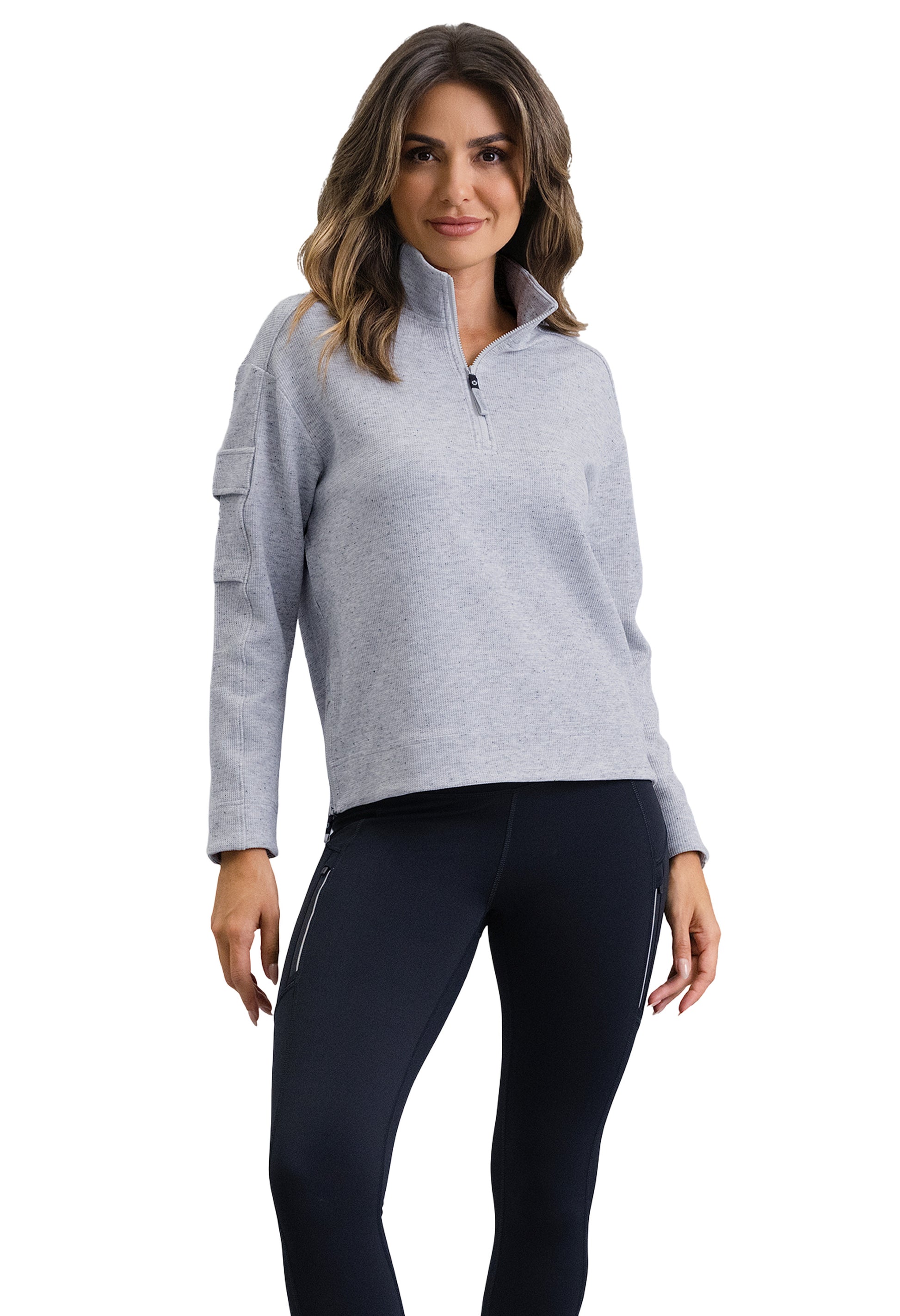 IBKÜL - Micro Waffle Knit 1/4 Zip Pullover - Color: Oxford Heather