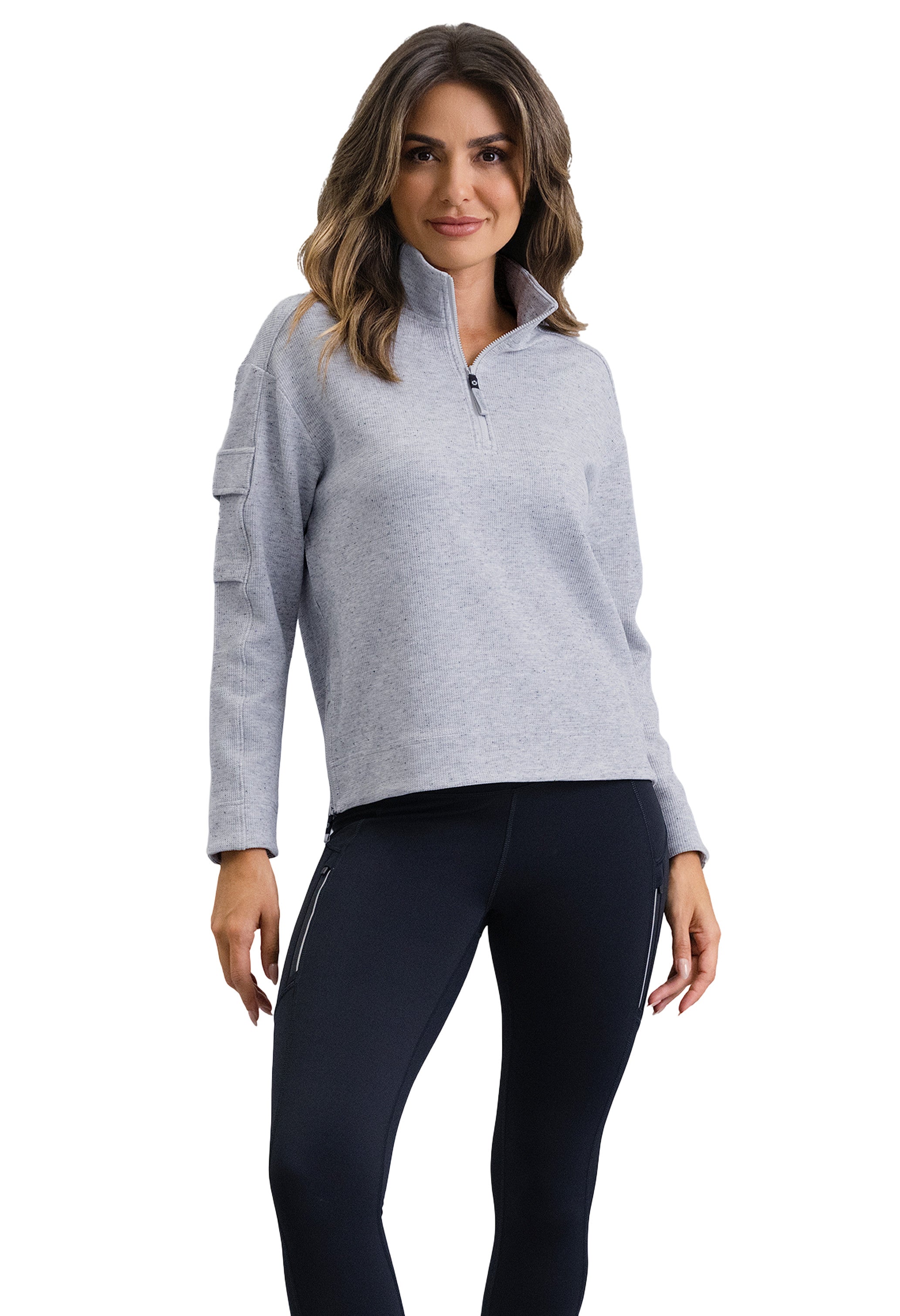 IBKÜL - Micro Waffle Knit 1/4 Zip Pullover - Color: Oxford Heather