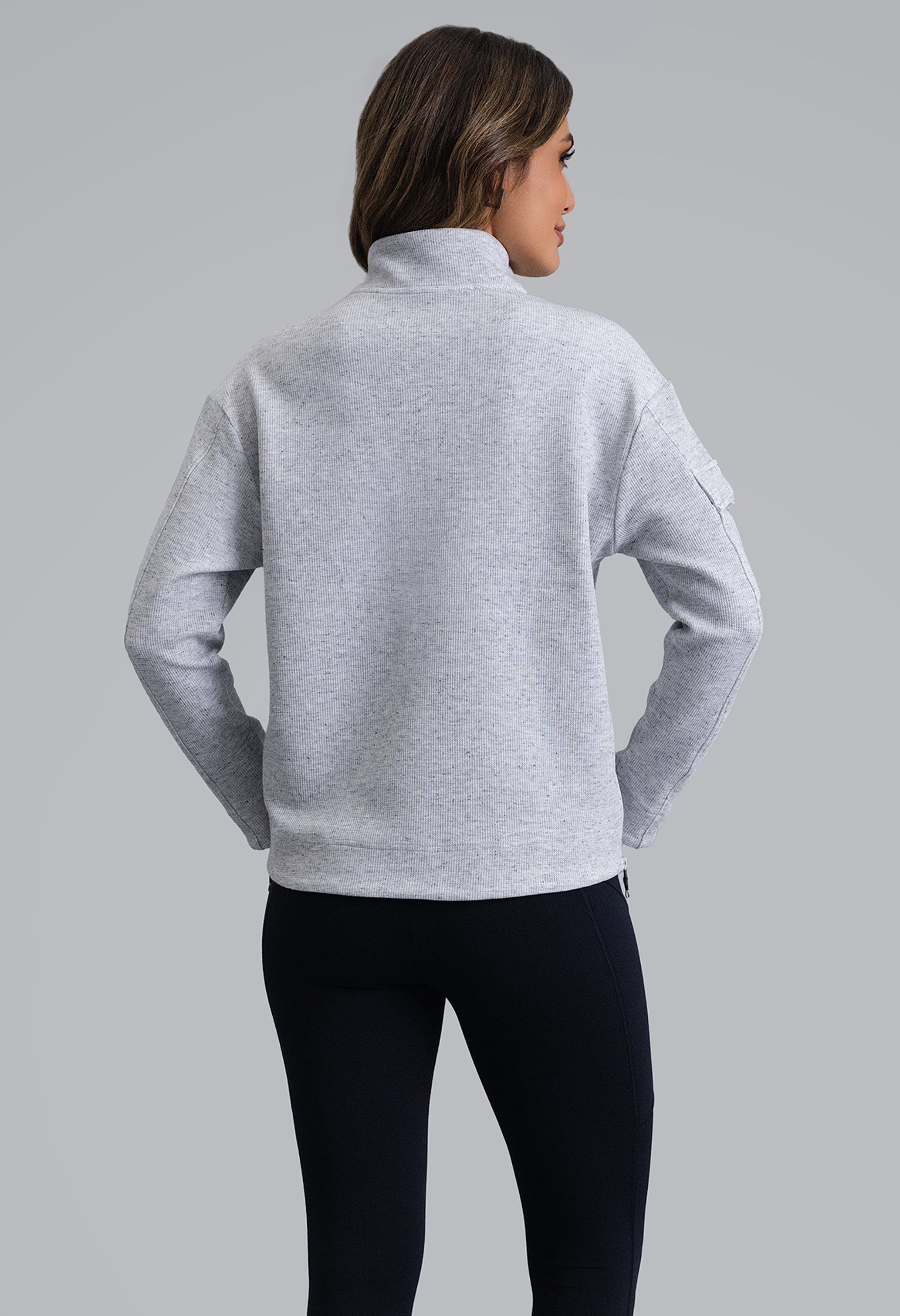 IBKÜL - Micro Waffle Knit 1/4 Zip Pullover - Color: Oxford Heather