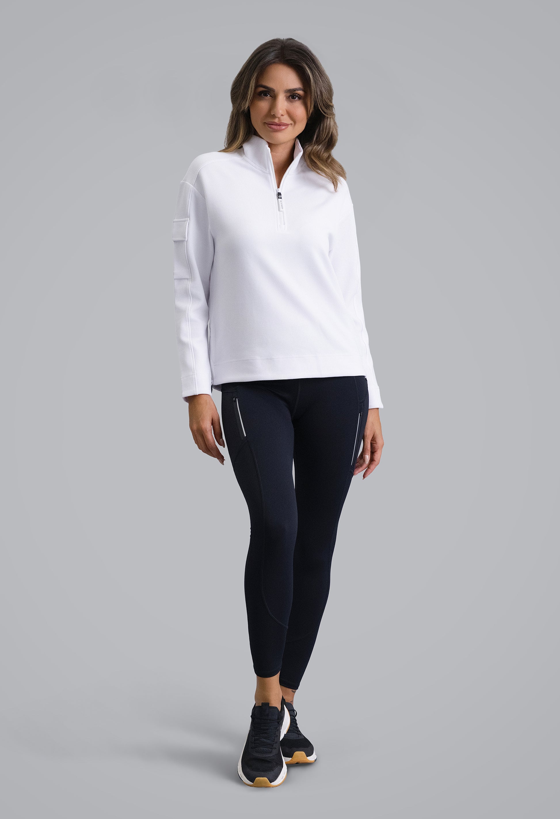 IBKÜL - Micro Waffle Knit 1/4 Zip Pullover - Color: White