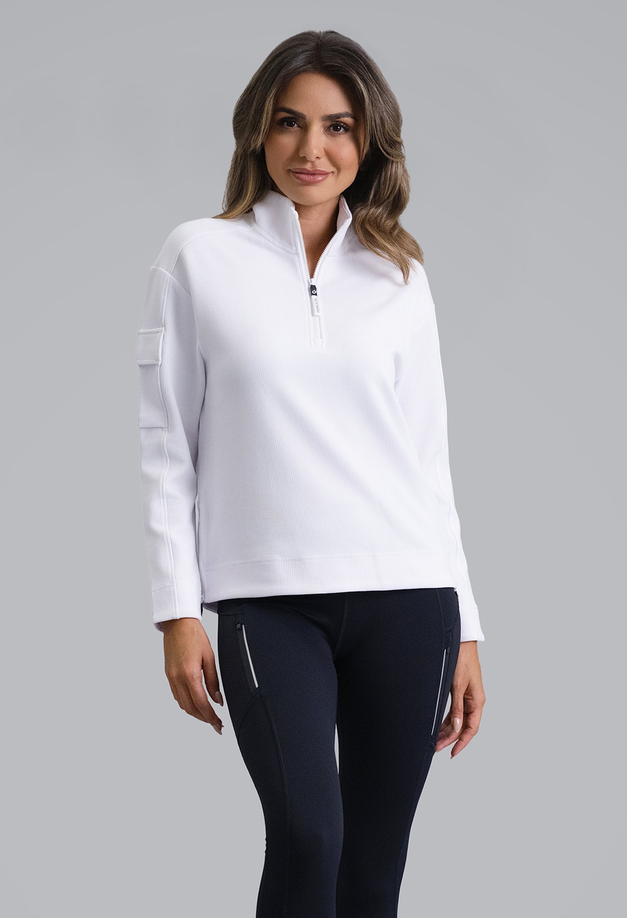 IBKÜL - Micro Waffle Knit 1/4 Zip Pullover - Color: White