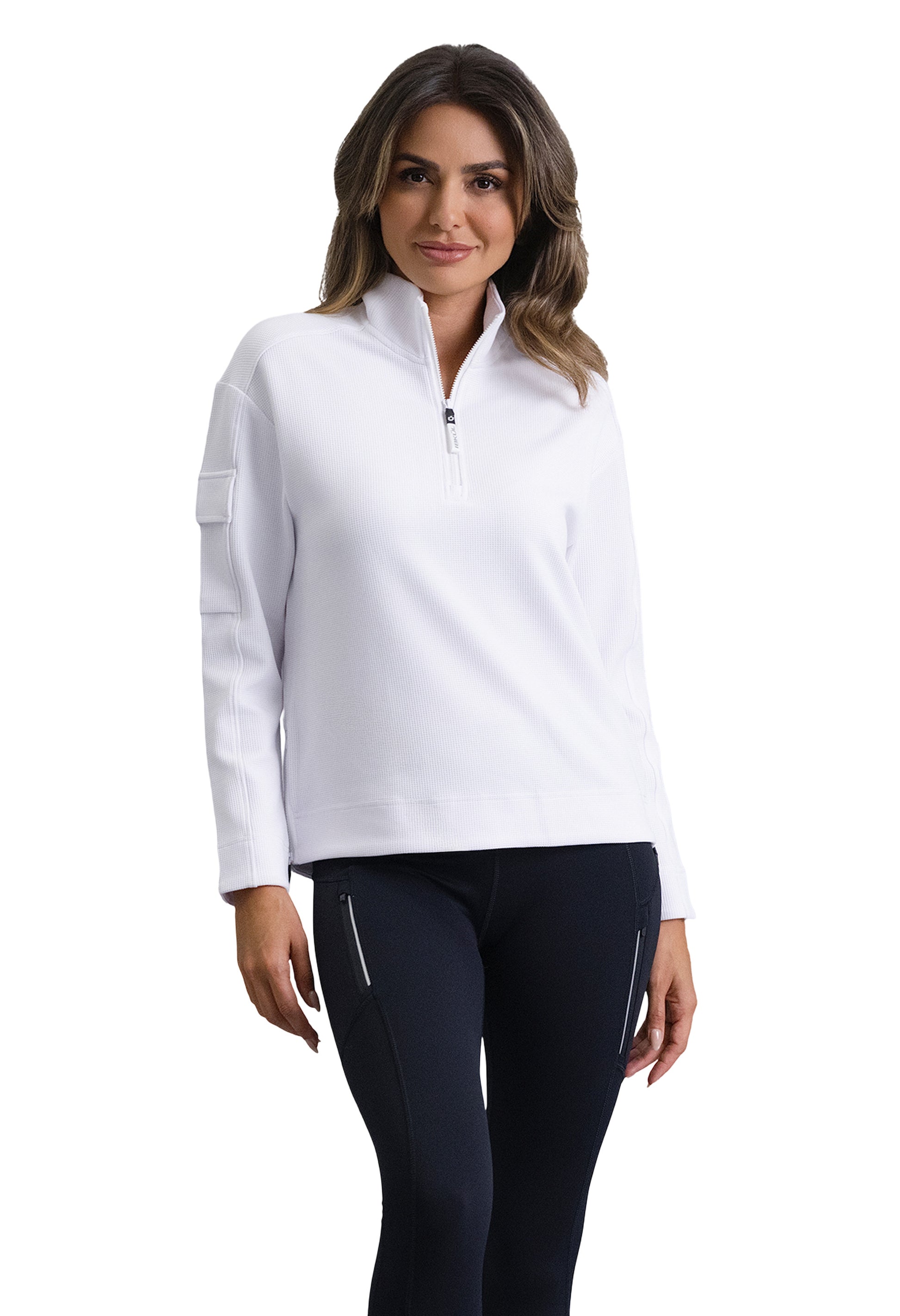 IBKÜL - Micro Waffle Knit 1/4 Zip Pullover - Color: White