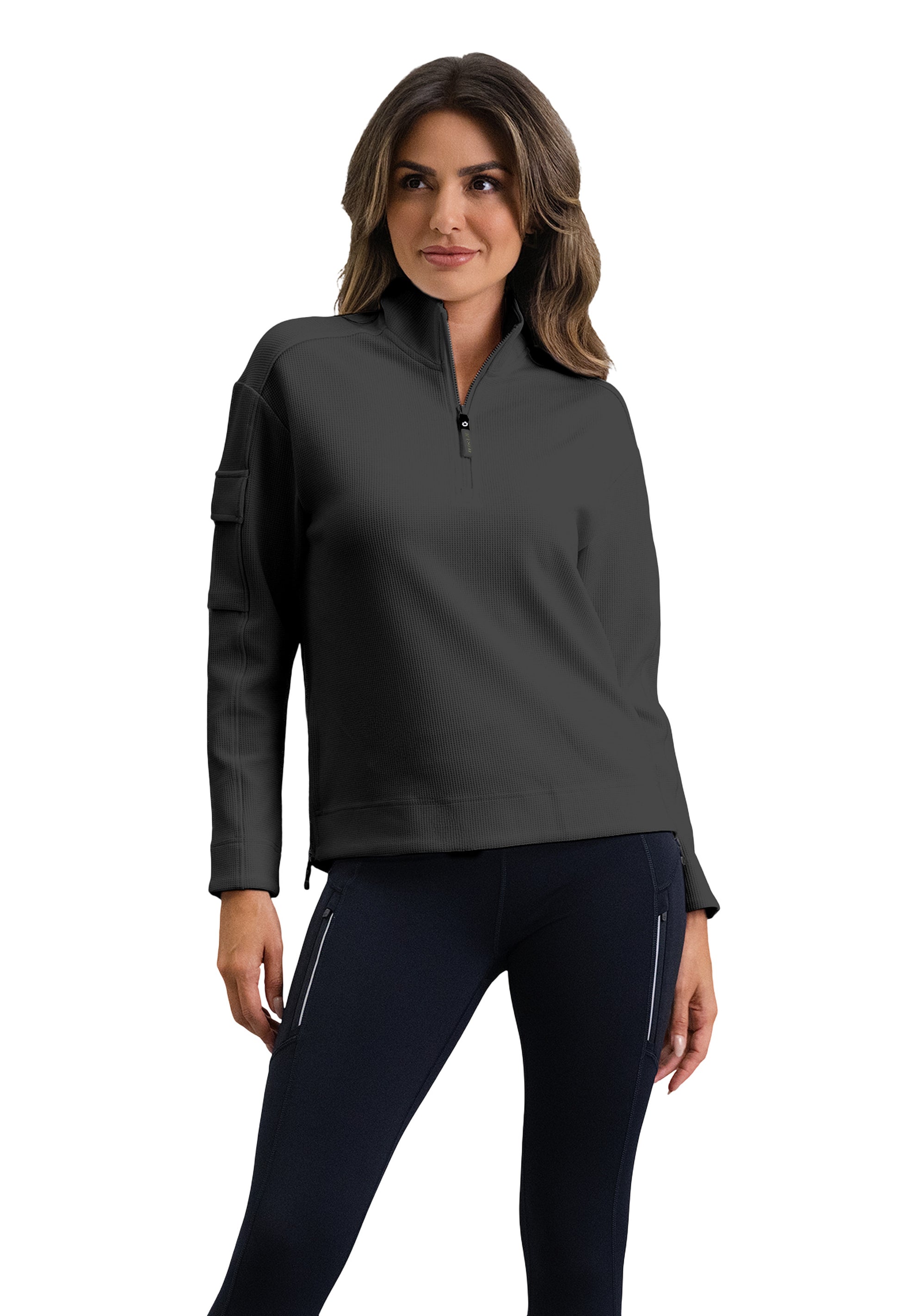 IBKÜL - Micro Waffle Knit 1/4 Zip Pullover - Color: Black Heather