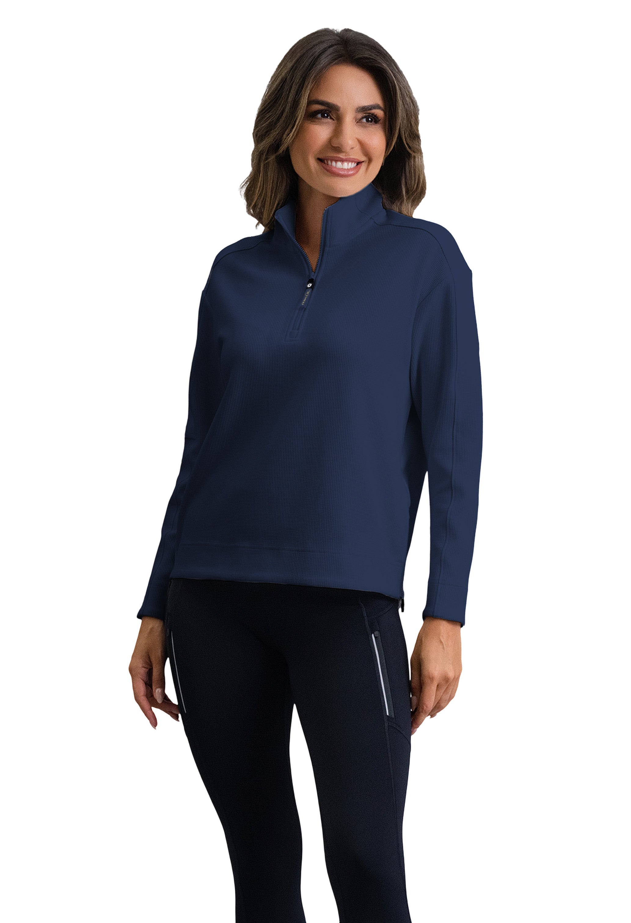 IBKÜL - Micro Waffle Knit 1/4 Zip Pullover - Color: Classic Navy Heather