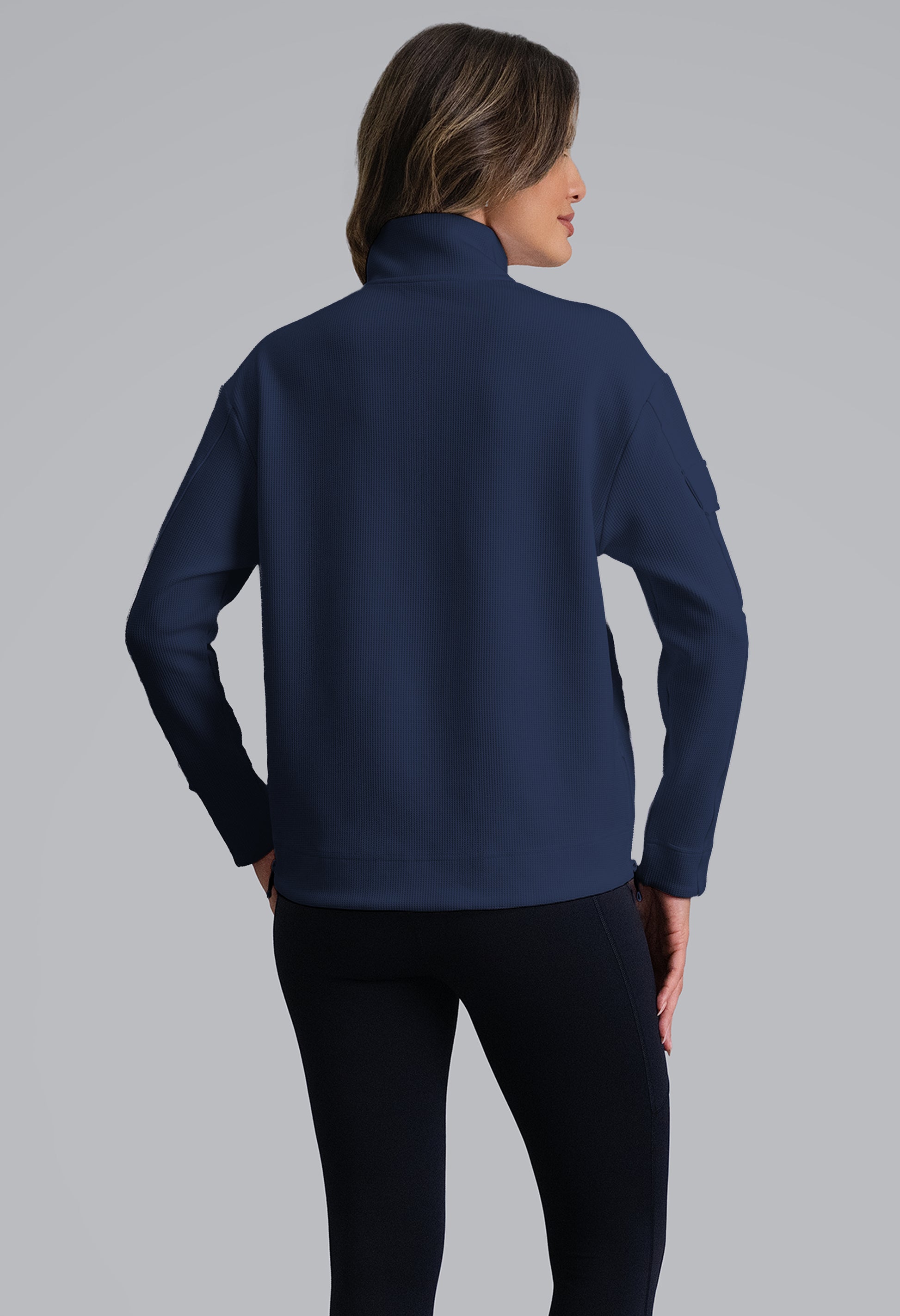 IBKÜL - Micro Waffle Knit 1/4 Zip Pullover - Color: Classic Navy Heather