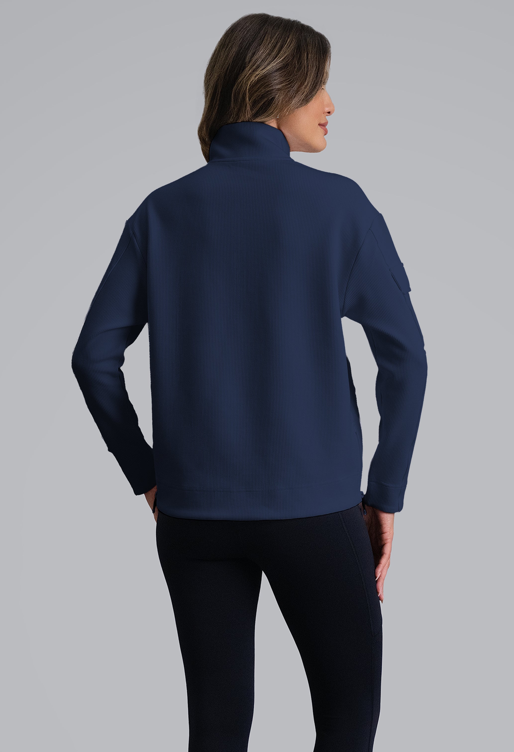 IBKÜL - Micro Waffle Knit 1/4 Zip Pullover - Color: Classic Navy Heather
