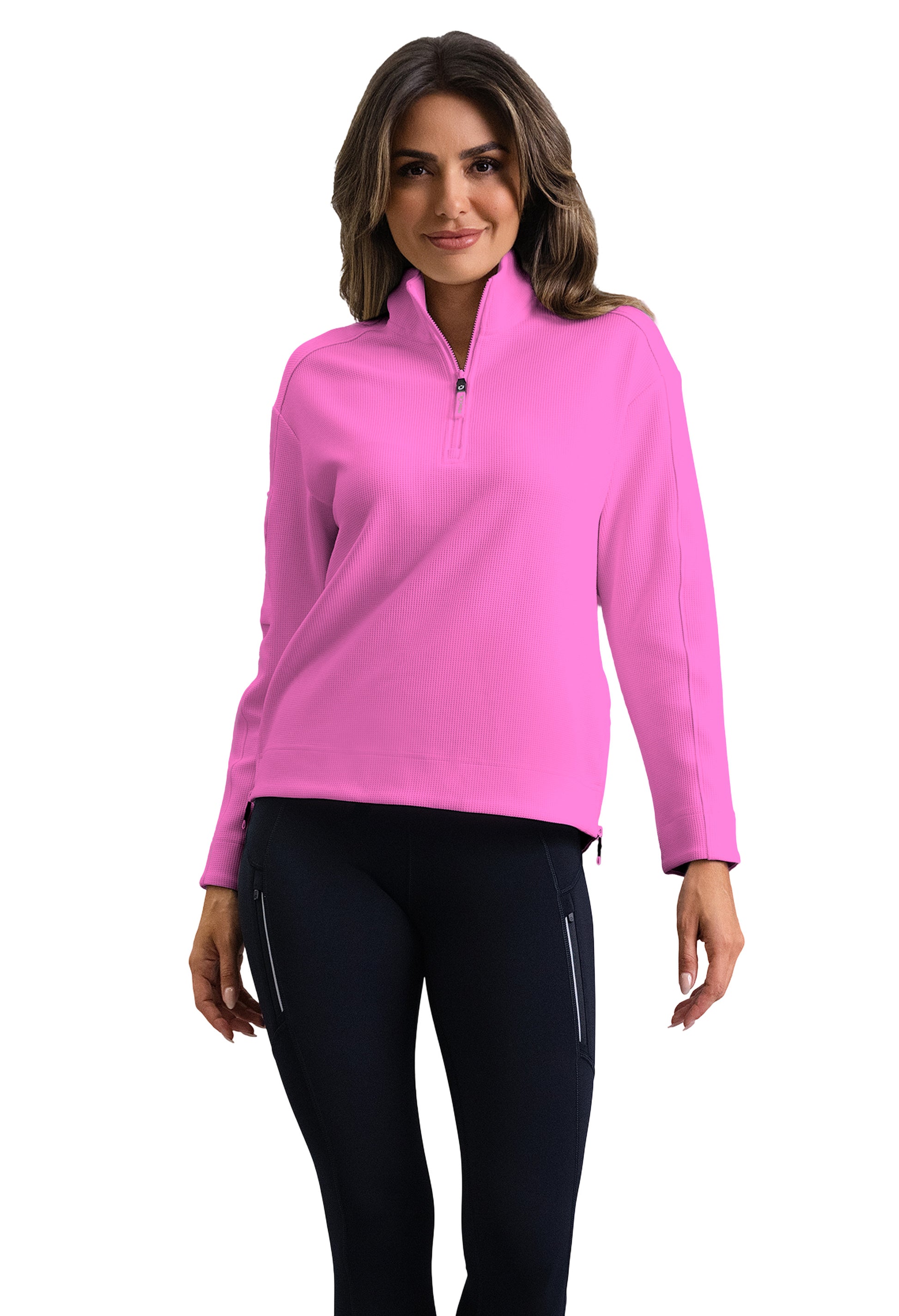 IBKÜL - Micro Waffle Knit 1/4 Zip Pullover - Color: Hot Pink Heather