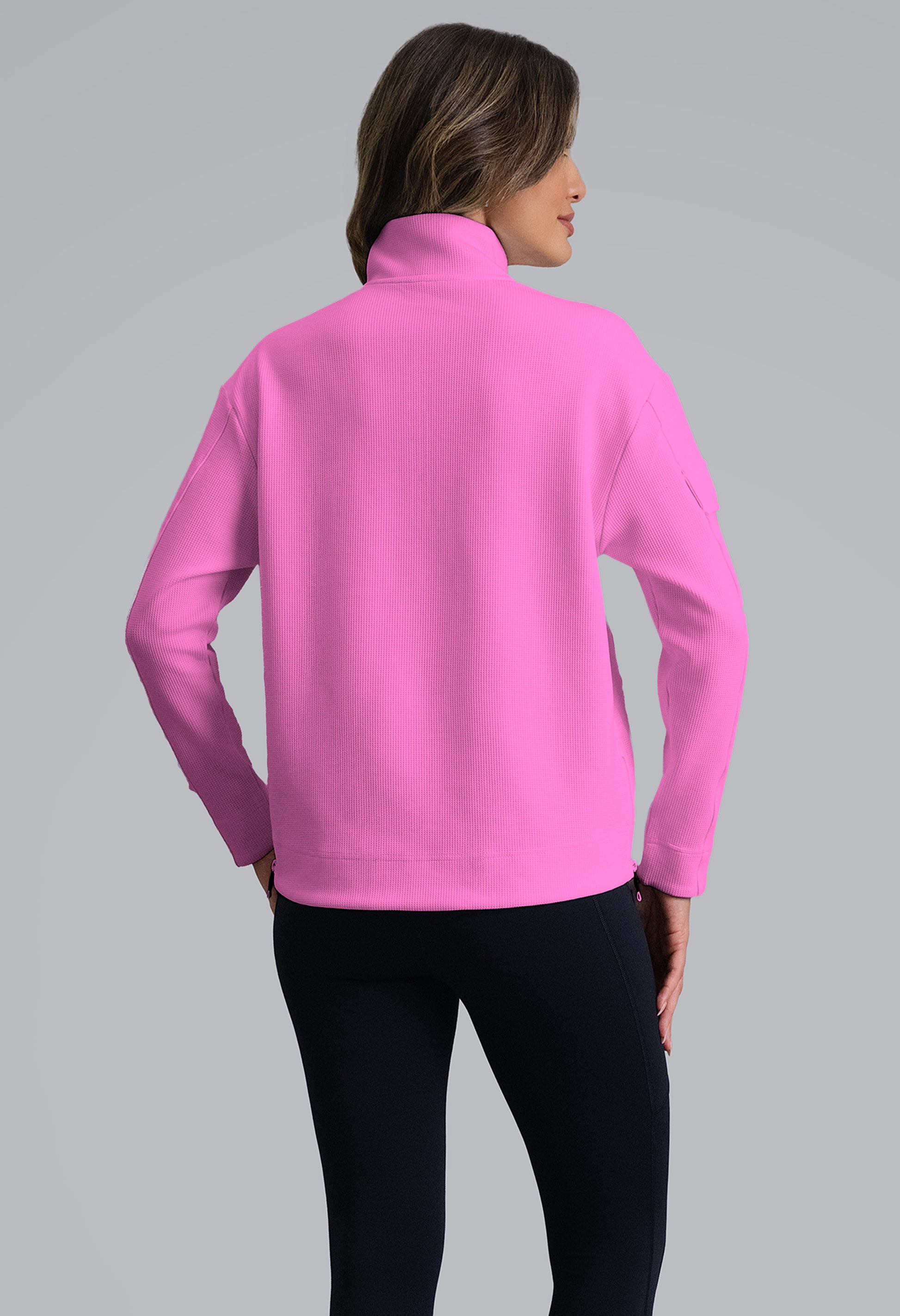 IBKÜL - Micro Waffle Knit 1/4 Zip Pullover - Color: Hot Pink Heather