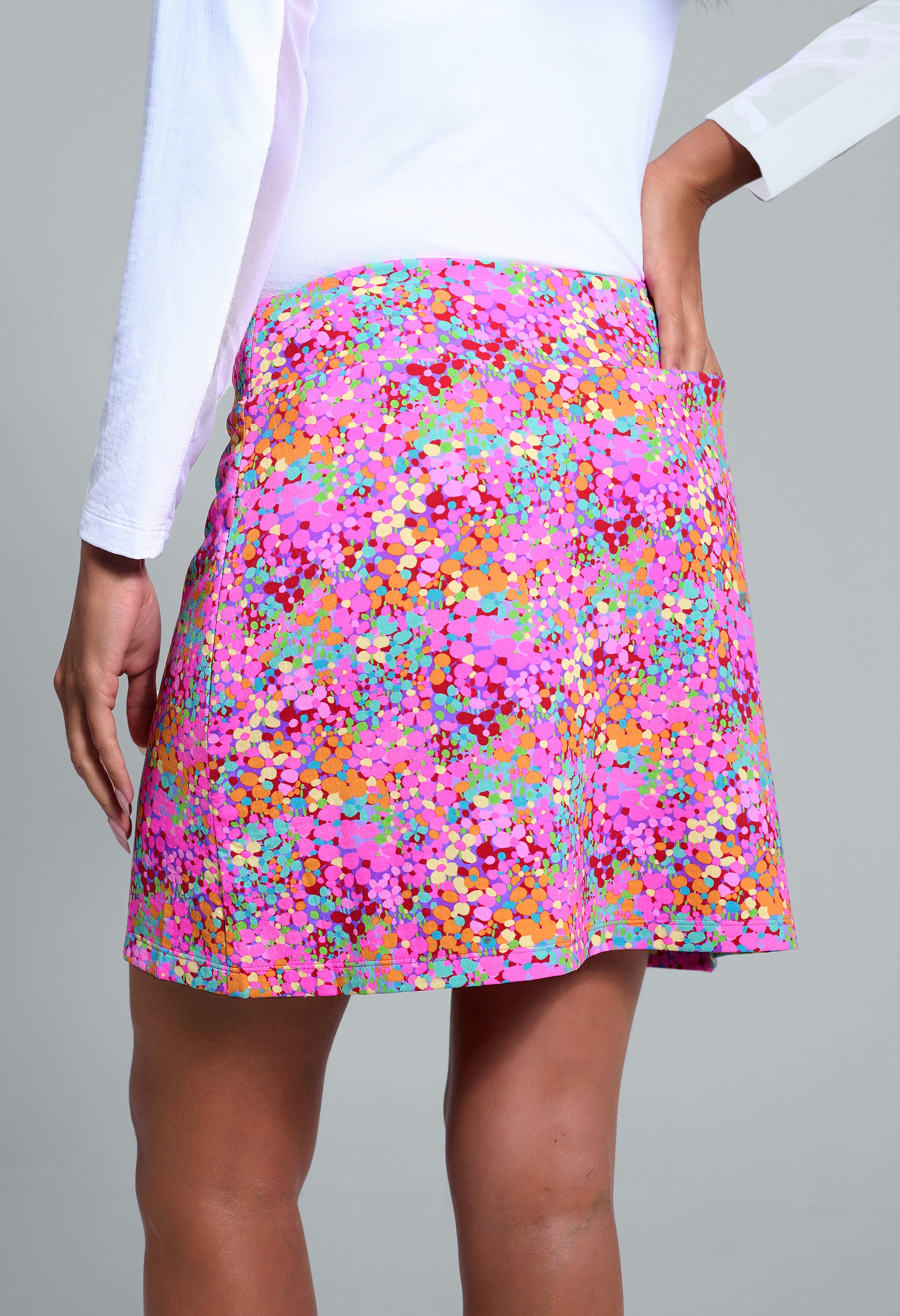 IBKÜL - Allana Print Faux Wrap Skort - Color: Hot Pink Multi