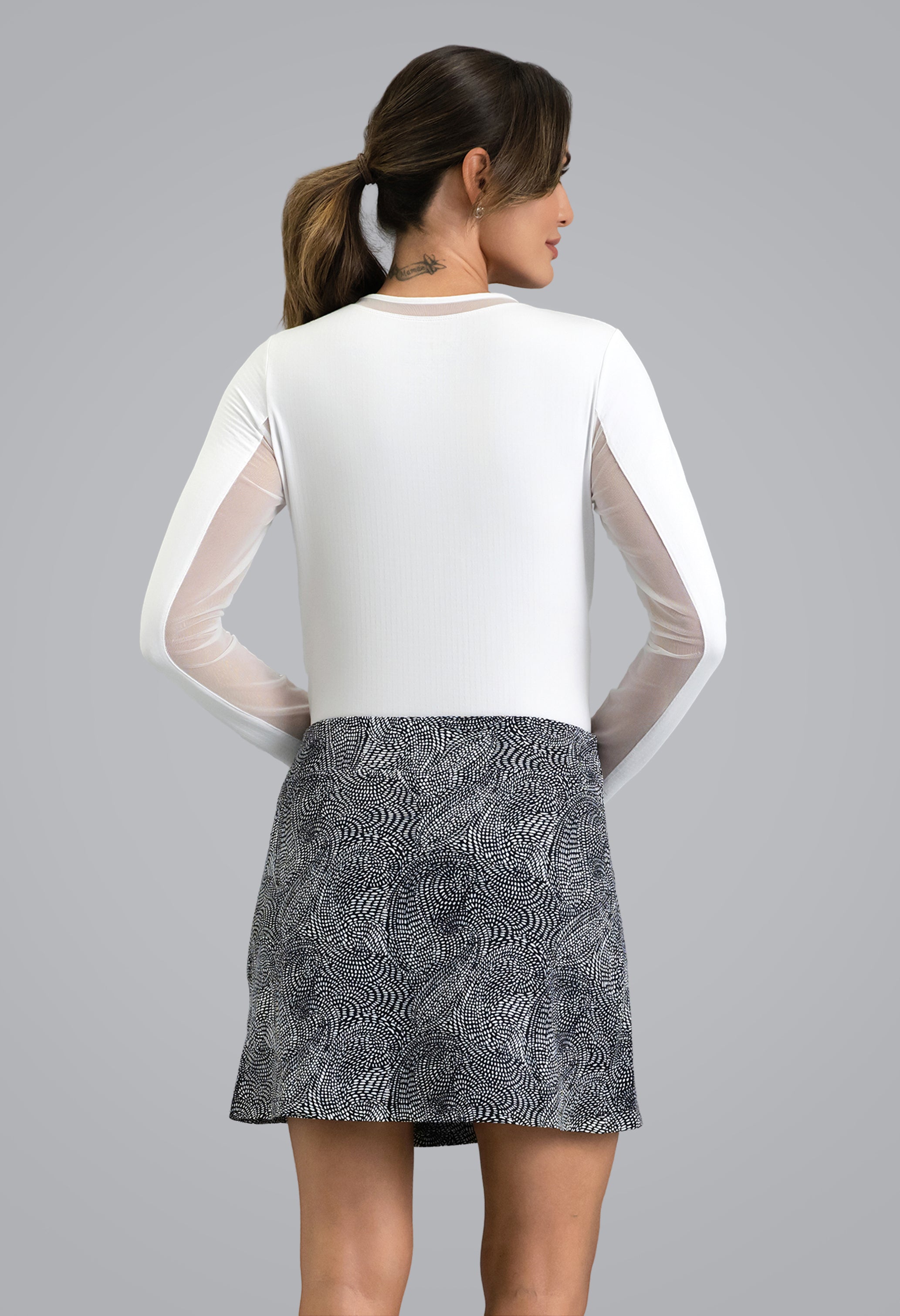 IBKÜL - Stephanie Faux Wrap Skort - Color: Black/White