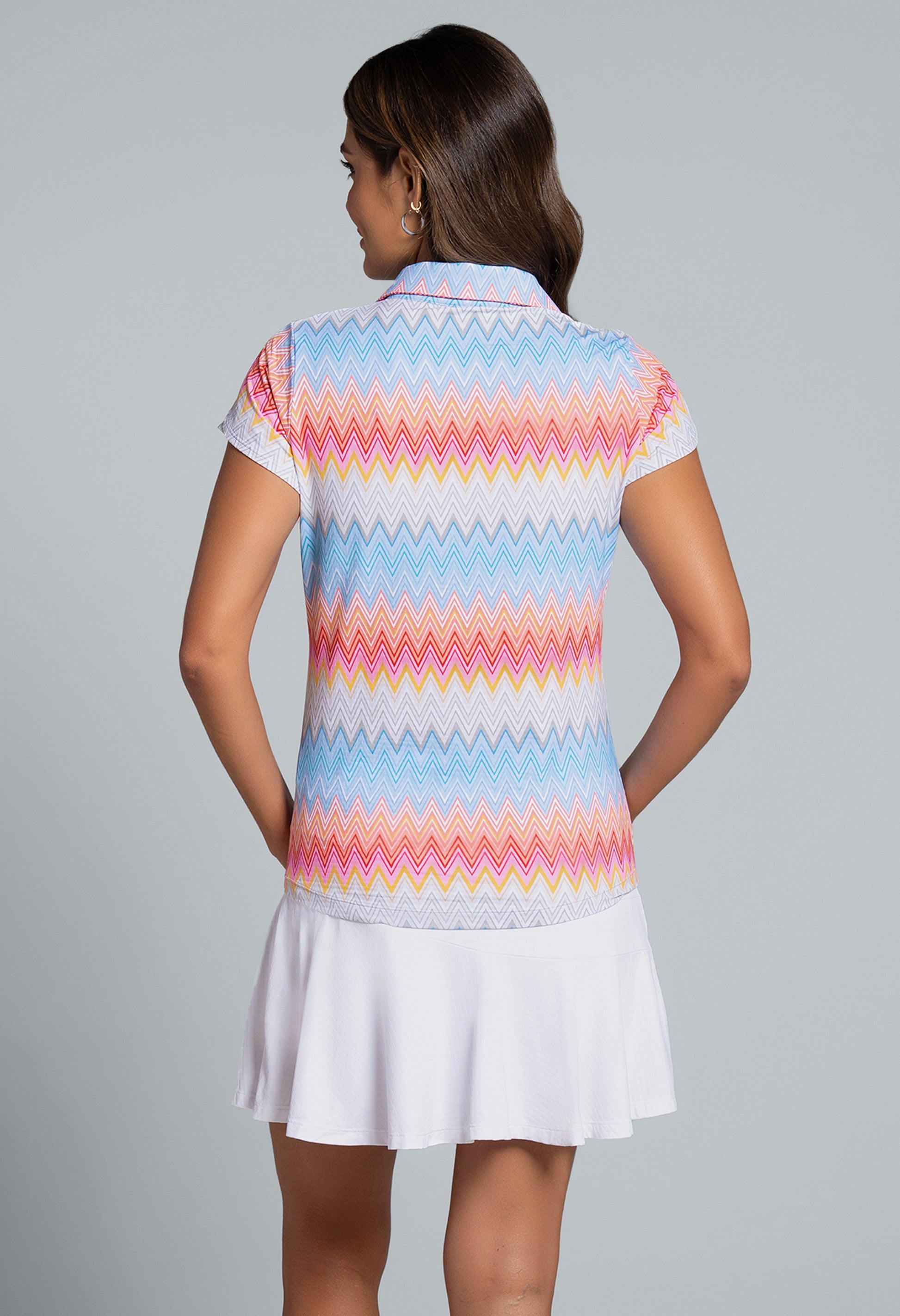 IBKÜL - Susan Print Tulip Sleeve Polo - Color: Candy Pink Multi