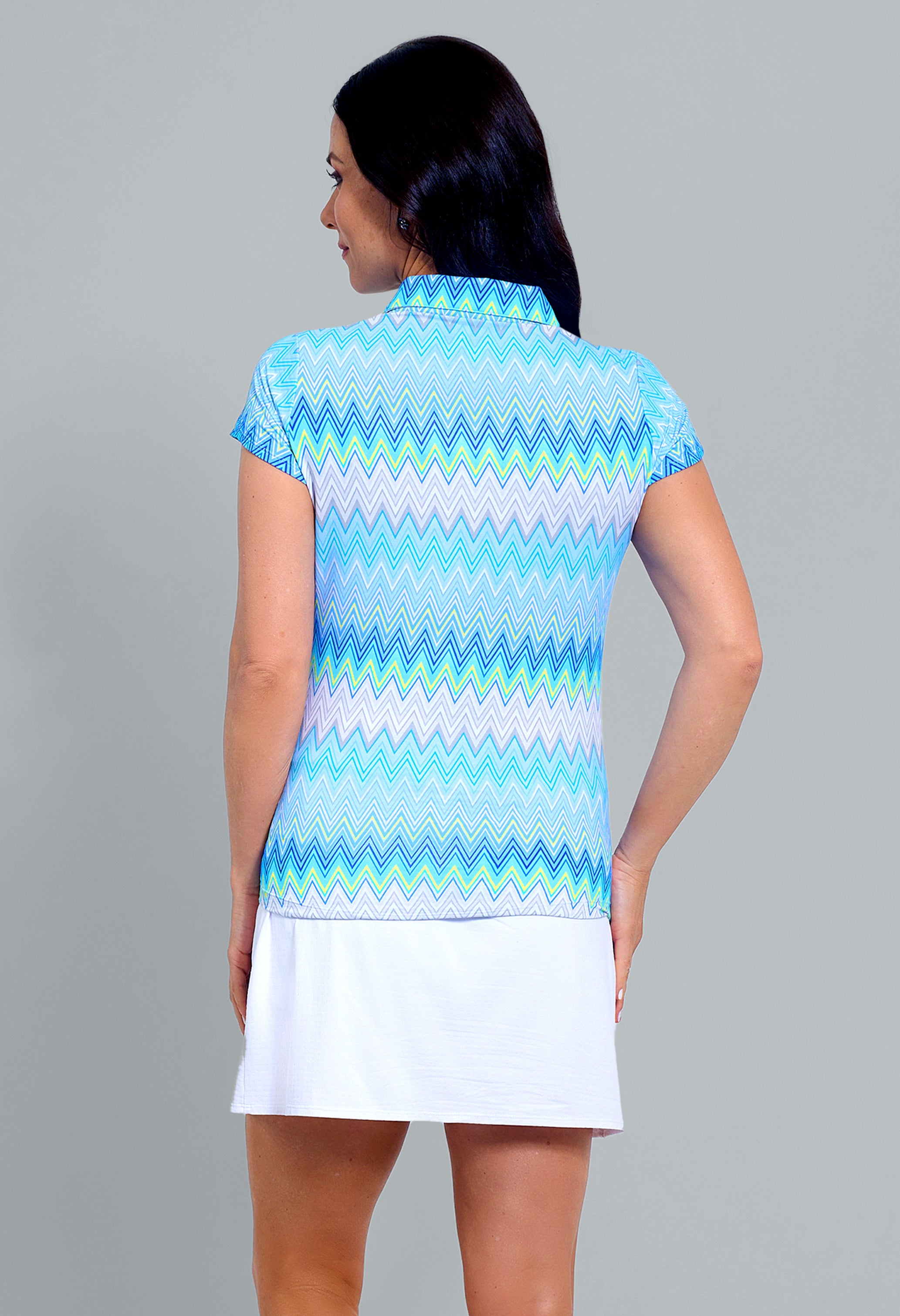 IBKÜL - Susan Print Tulip Sleeve Polo - Color: Seafoam Multi