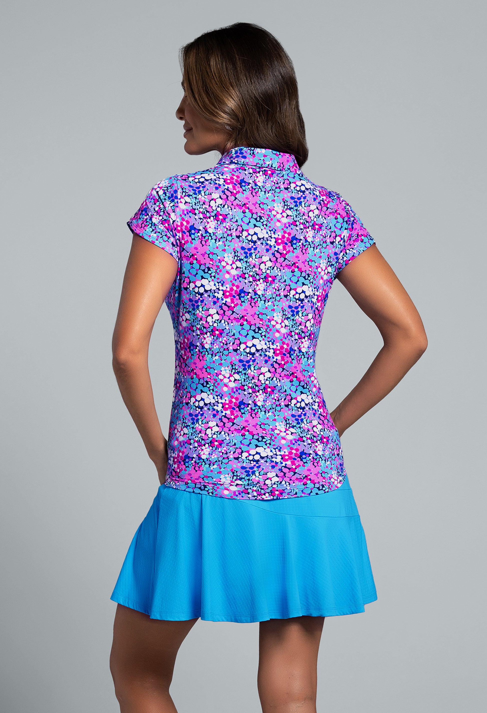 IBKÜL - Allana Print Tulip Sleeve Polo - Color: Candy Pink Multi