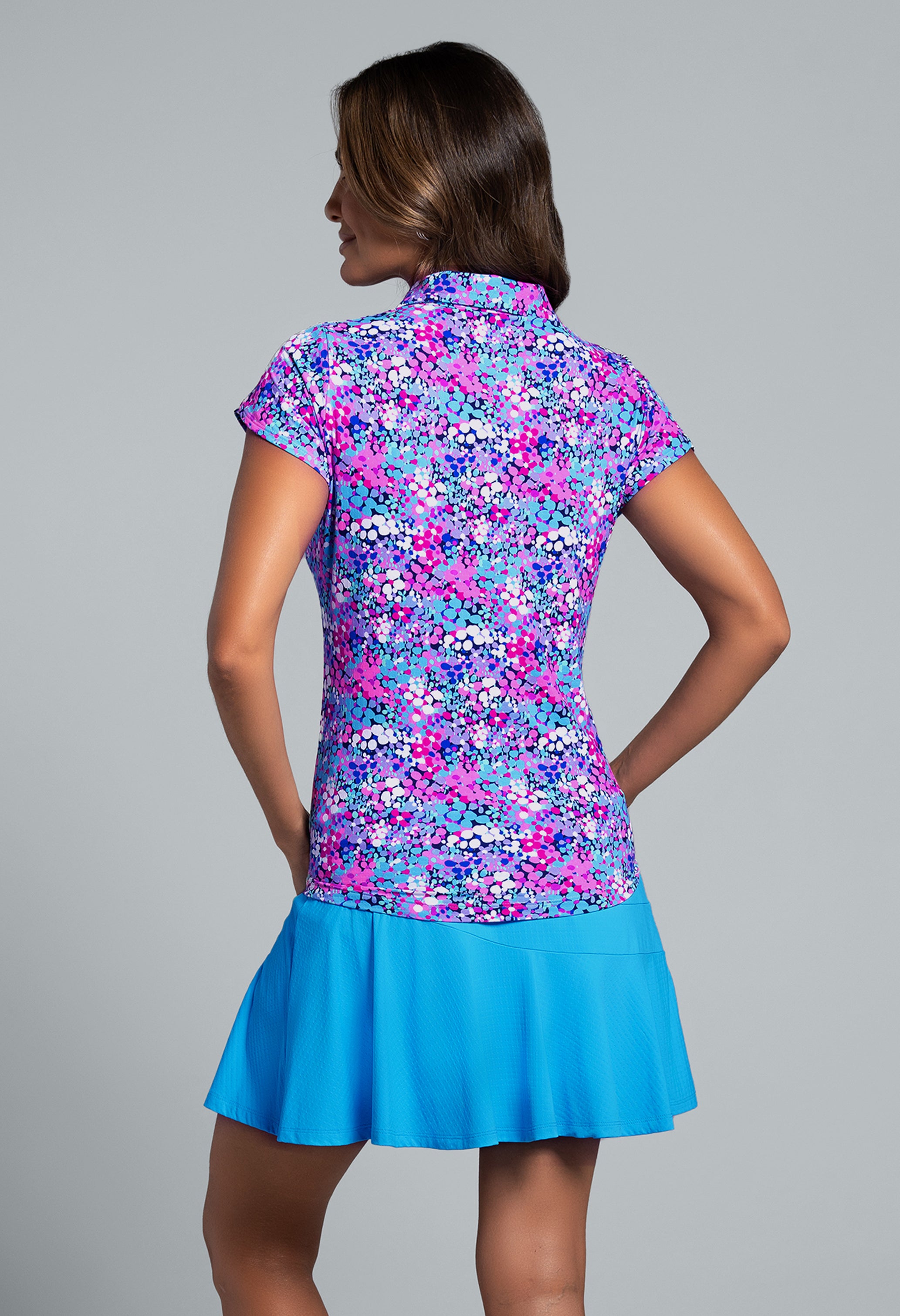 IBKÜL - Allana Print Tulip Sleeve Polo - Color: Candy Pink Multi