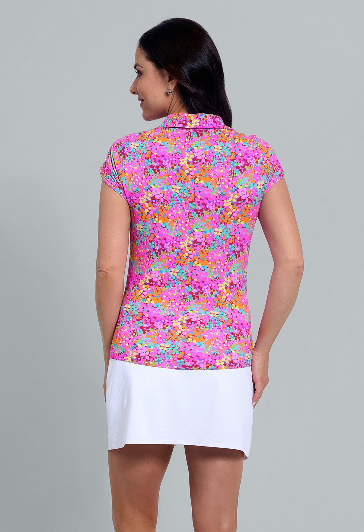 IBKÜL - Allana Print Tulip Sleeve Polo - Color: Hot Pink Multi
