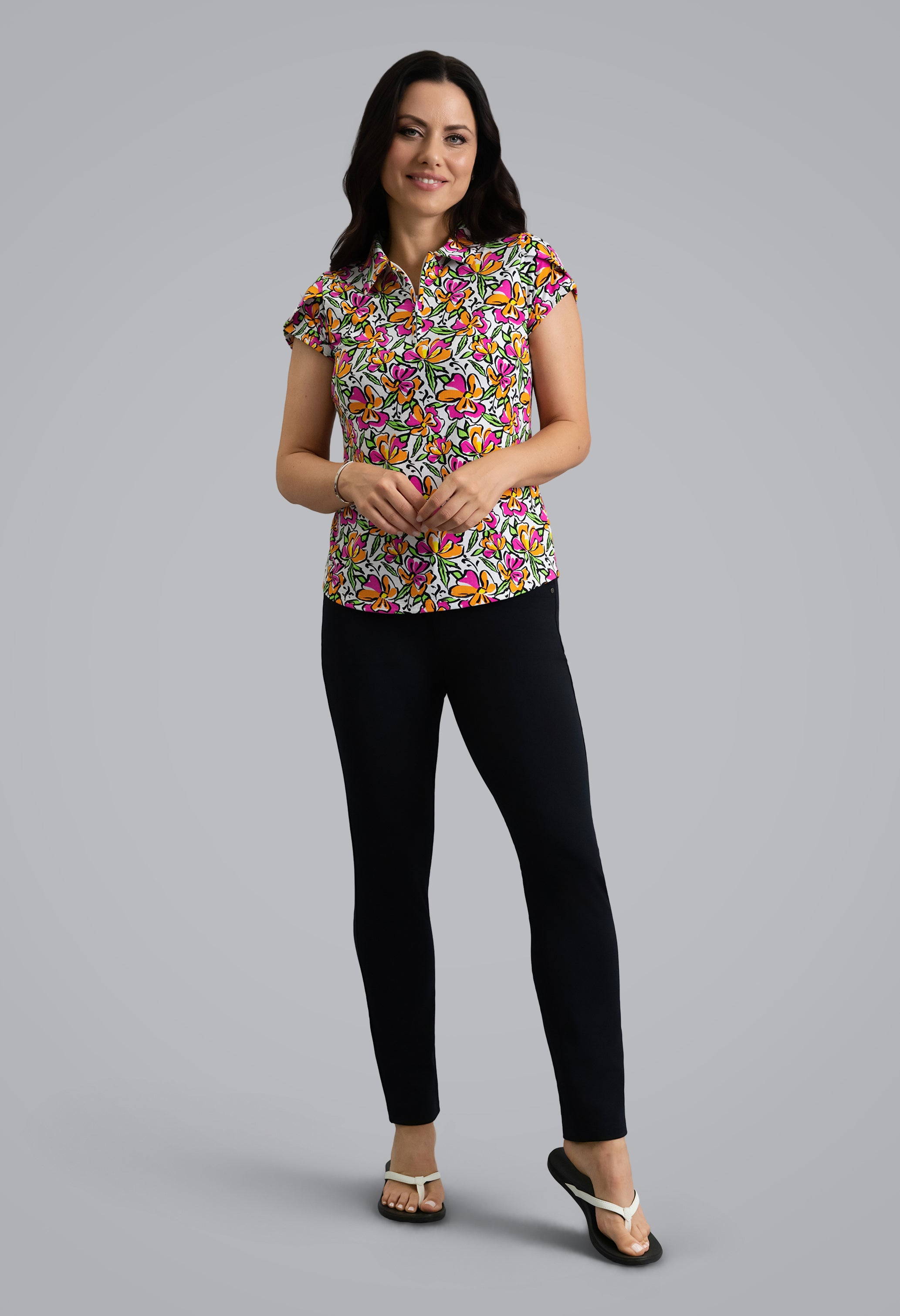 IBKÜL - Sonia Tulip Sleeve Polo - Color: Hot Pink/Orange Peel