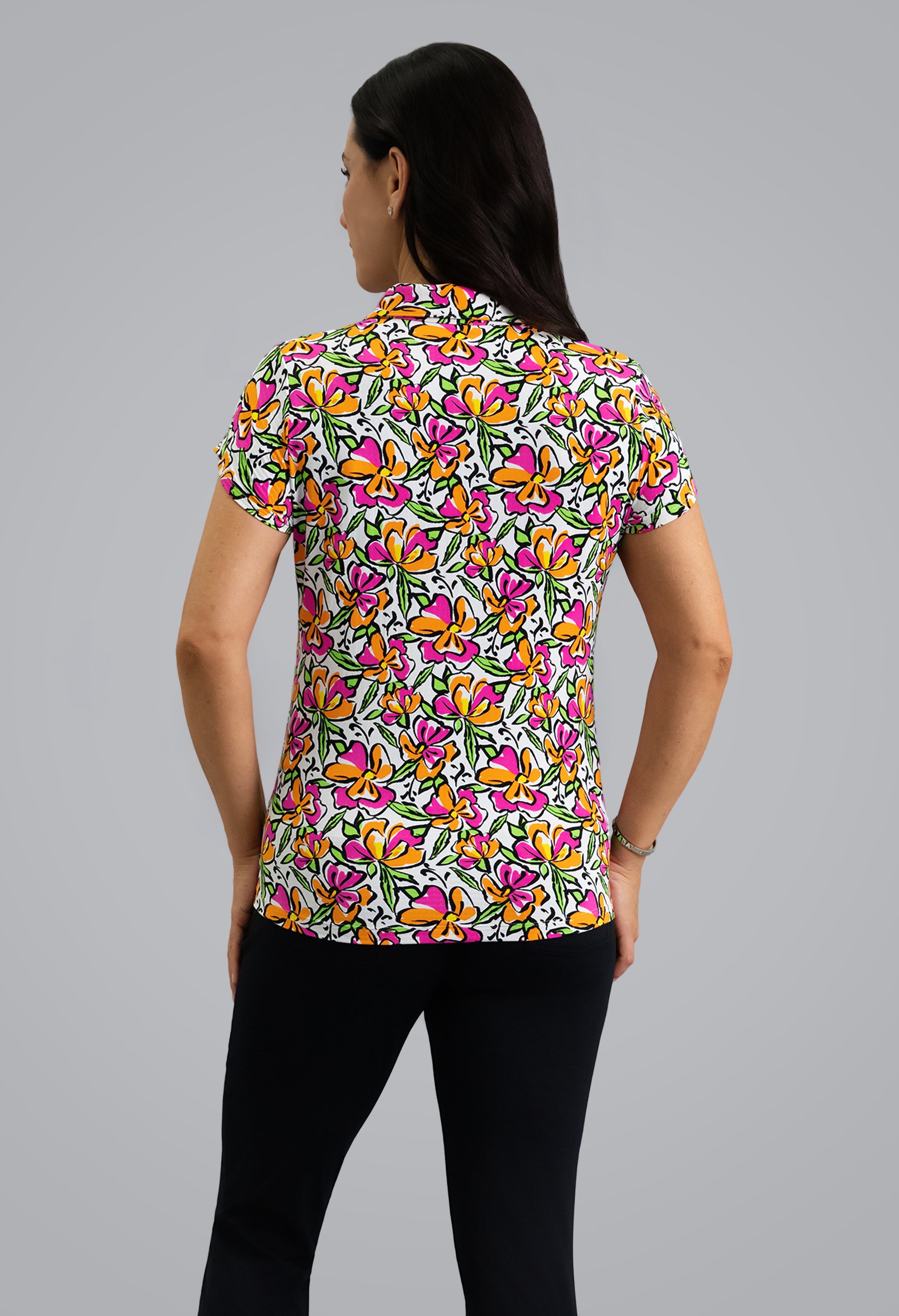 IBKÜL - Sonia Tulip Sleeve Polo - Color: Hot Pink/Orange Peel