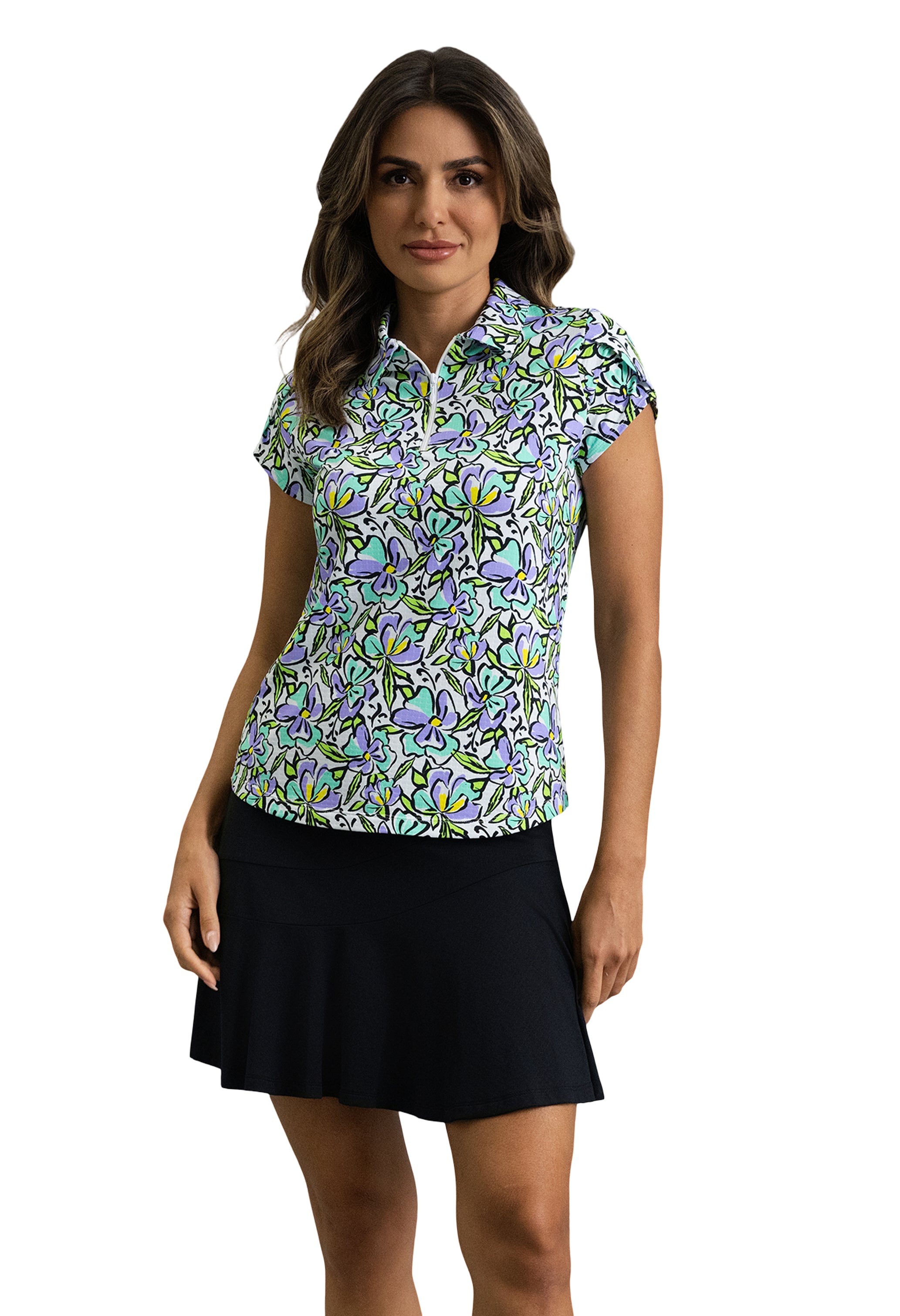 IBKÜL - Sonia Tulip Sleeve Polo - Color: Jade/Lavender