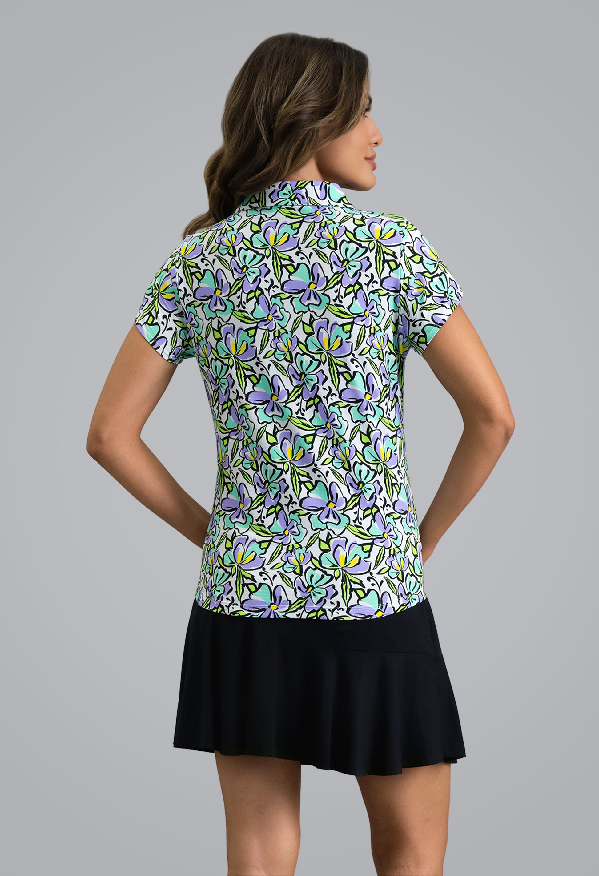 IBKÜL - Sonia Tulip Sleeve Polo - Color: Jade/Lavender