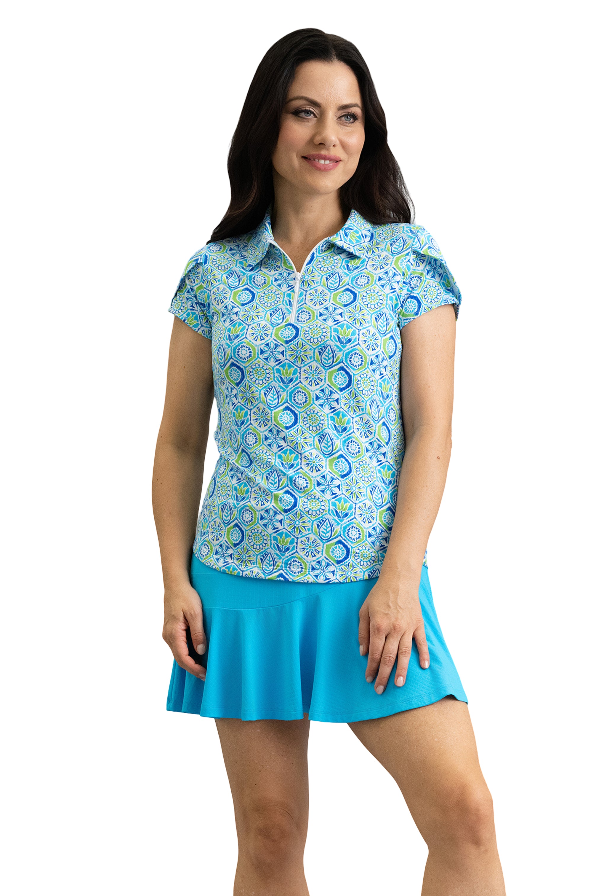 IBKÜL - Alexis Tulip Sleeve Top - Color: Lime Multi