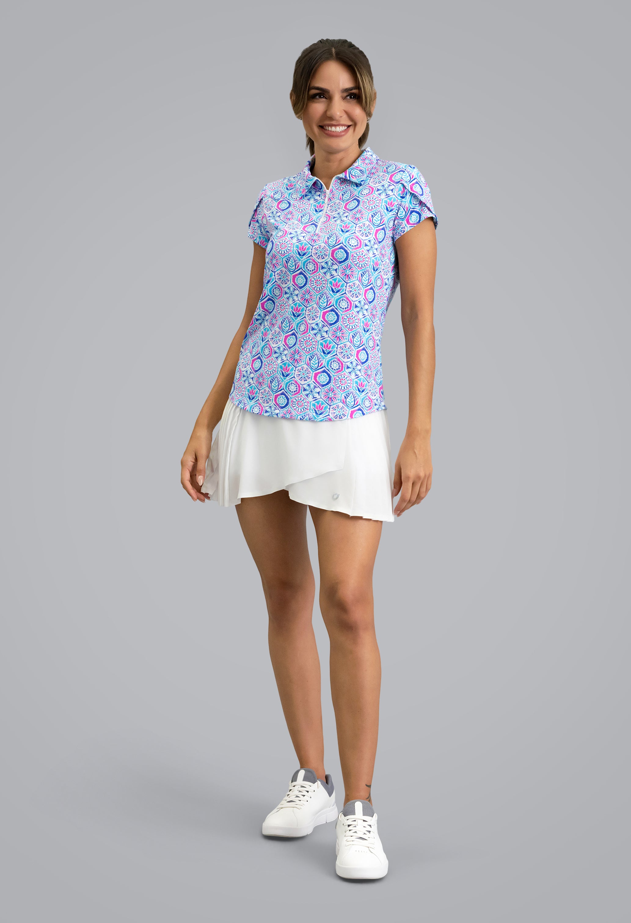 IBKÜL - Alexis Tulip Sleeve Top - Color: Turquoise Multi