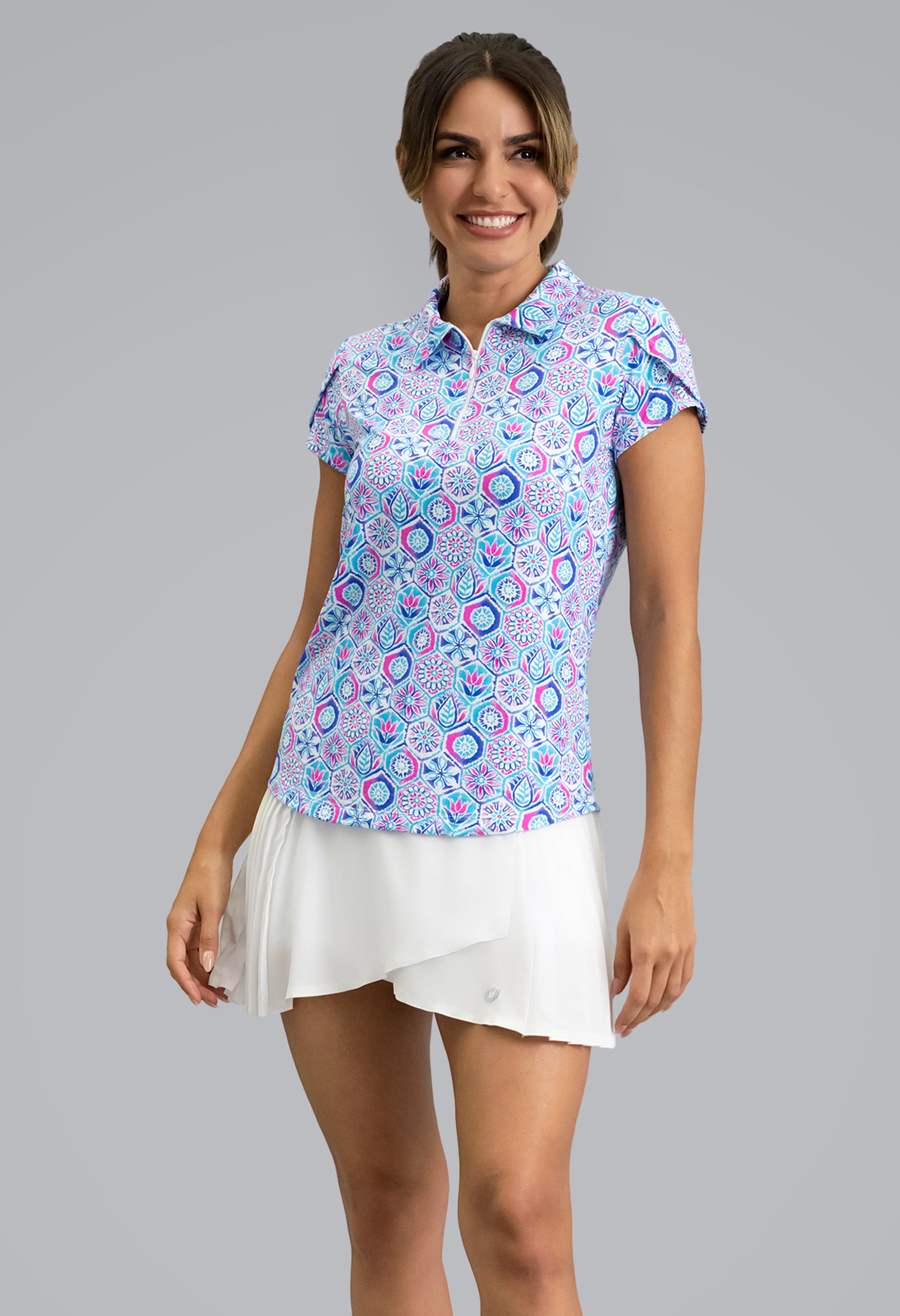 IBKÜL - Alexis Tulip Sleeve Top - Color: Turquoise Multi