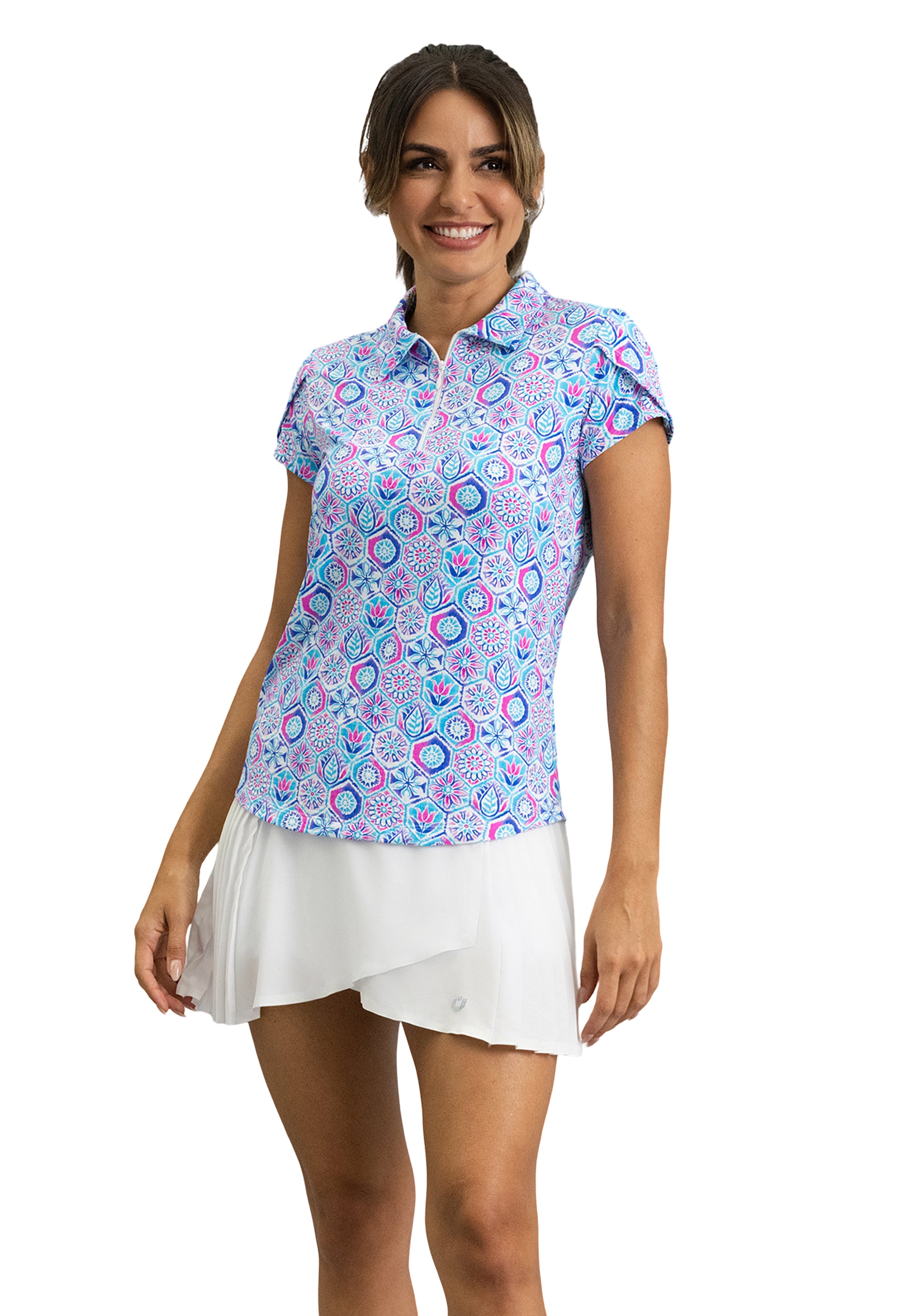 IBKÜL - Alexis Tulip Sleeve Top - Color: Turquoise Multi