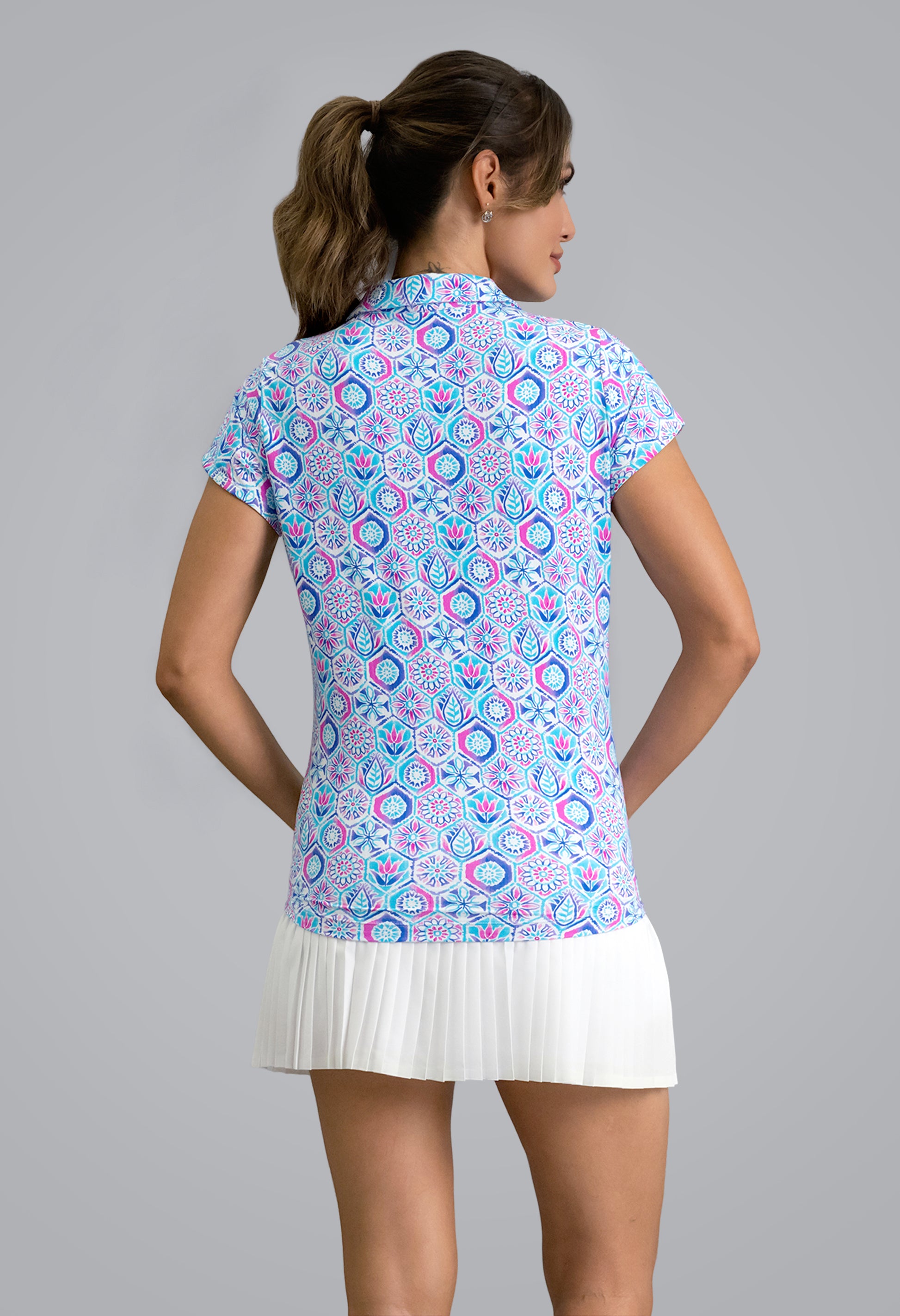 IBKÜL - Alexis Tulip Sleeve Top - Color: Turquoise Multi