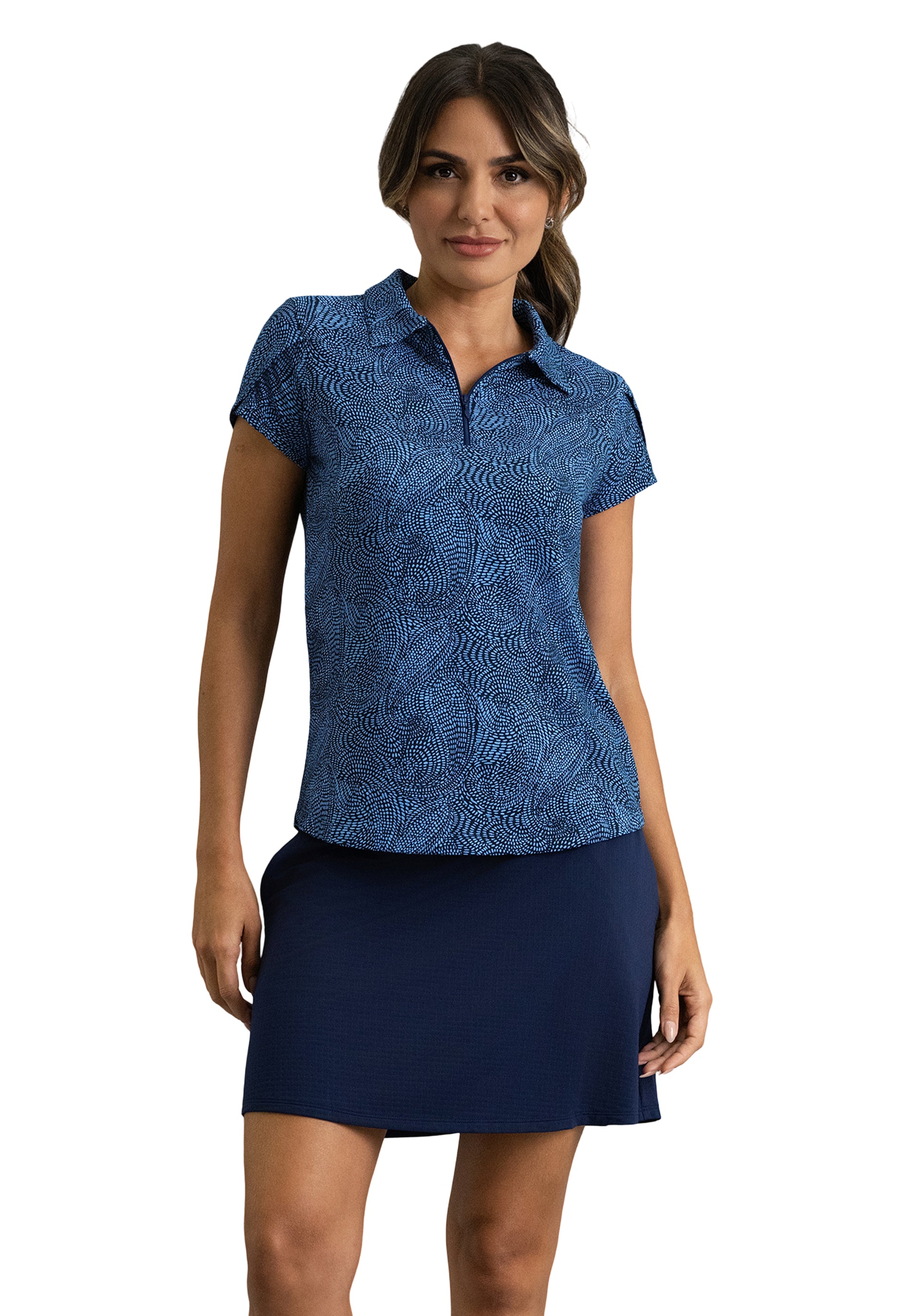 IBKÜL - Stephanie Tulip Sleeve Top - Color: Classic Navy/Peri