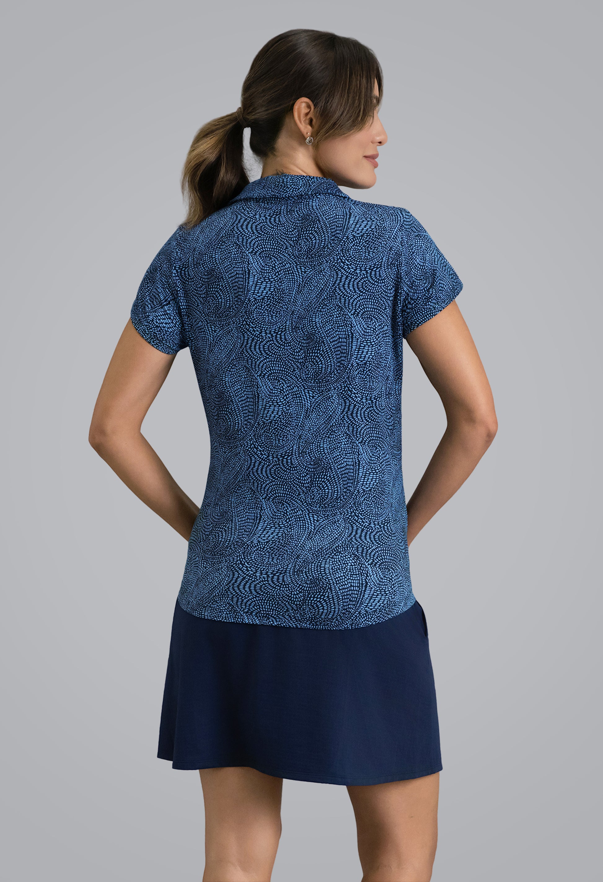 IBKÜL - Stephanie Tulip Sleeve Top - Color: Classic Navy/Peri
