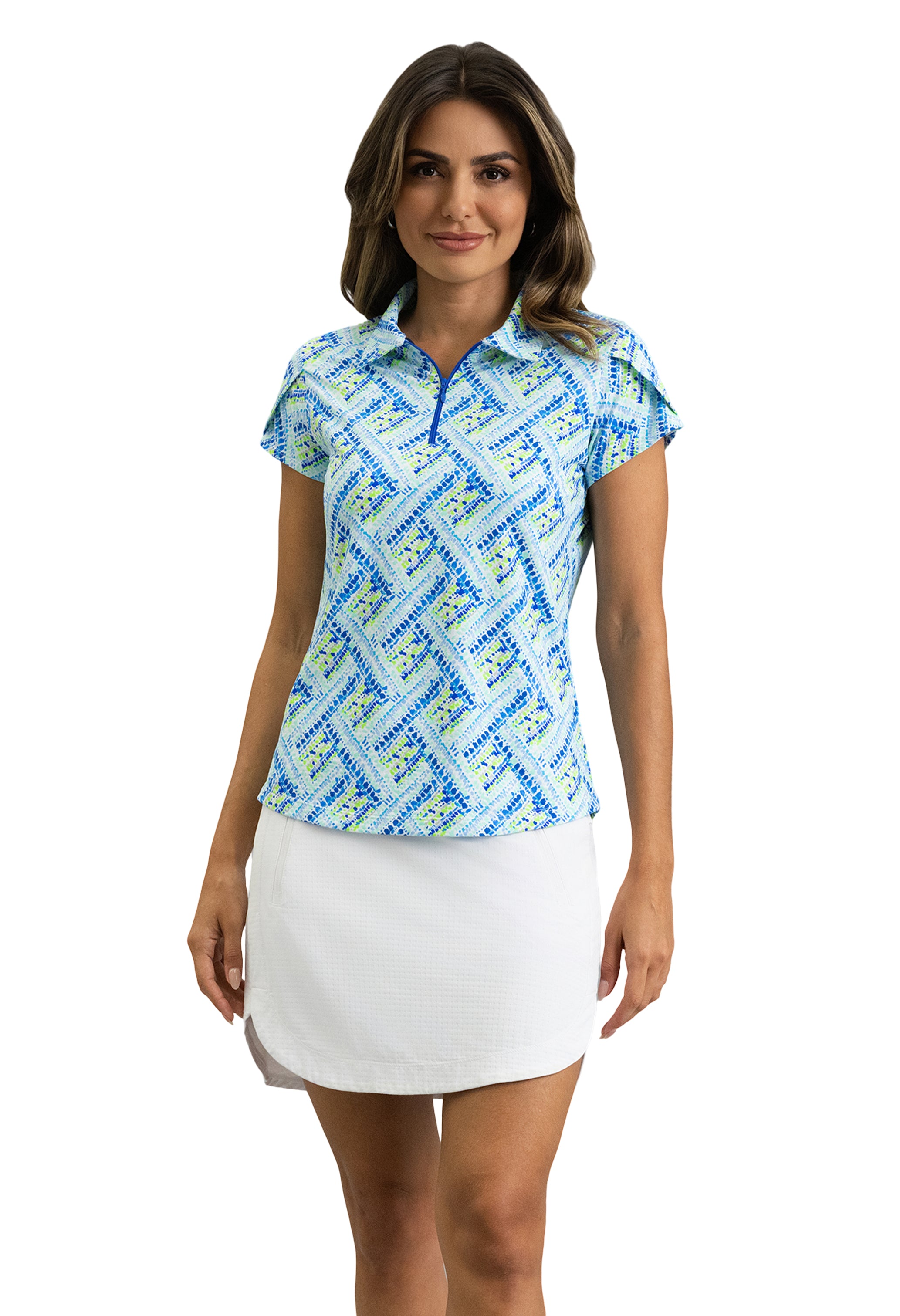 IBKÜL - Nina Tulip Sleeve Polo - Color: Blue Multi