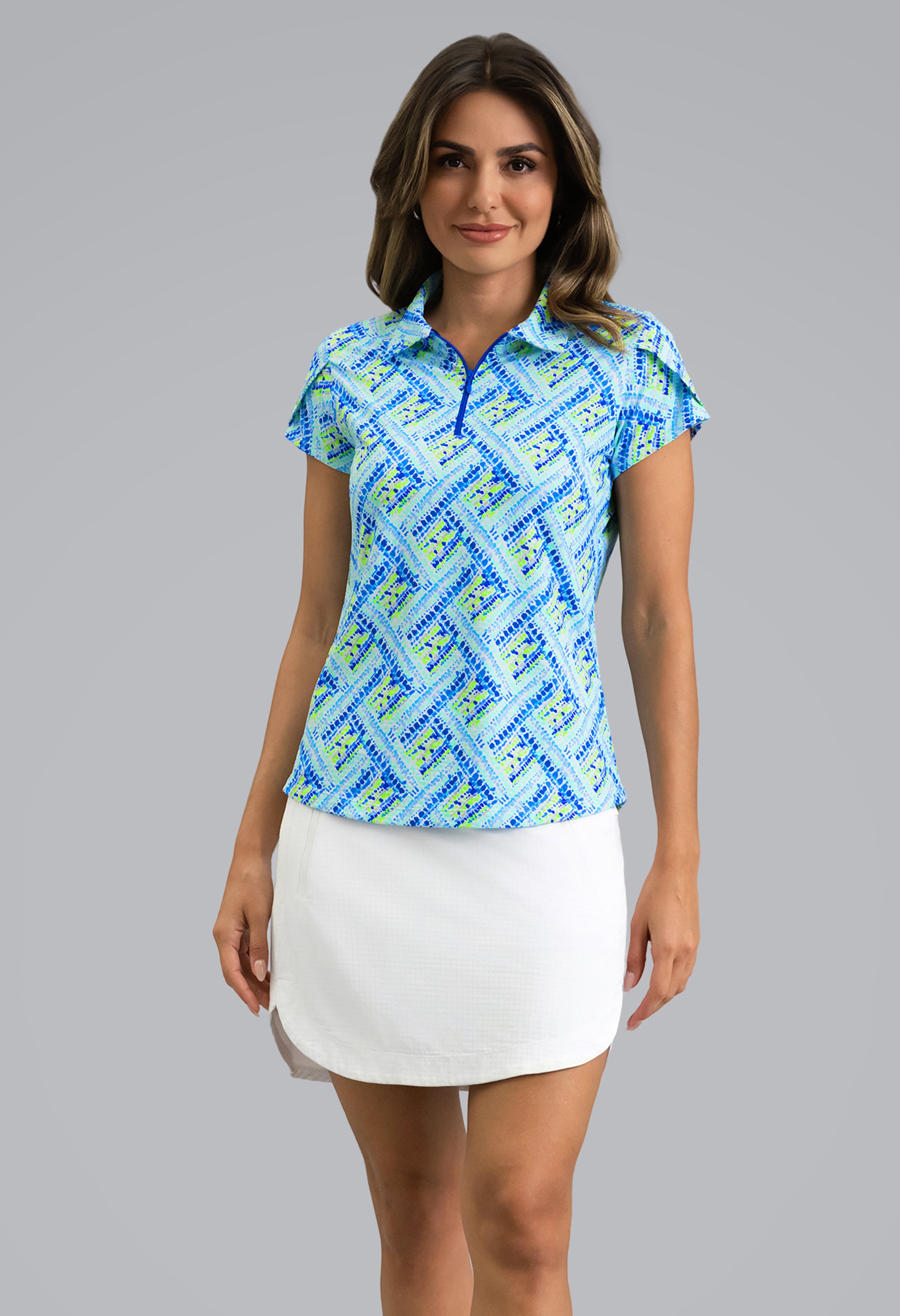 IBKÜL - Nina Tulip Sleeve Polo - Color: Blue Multi