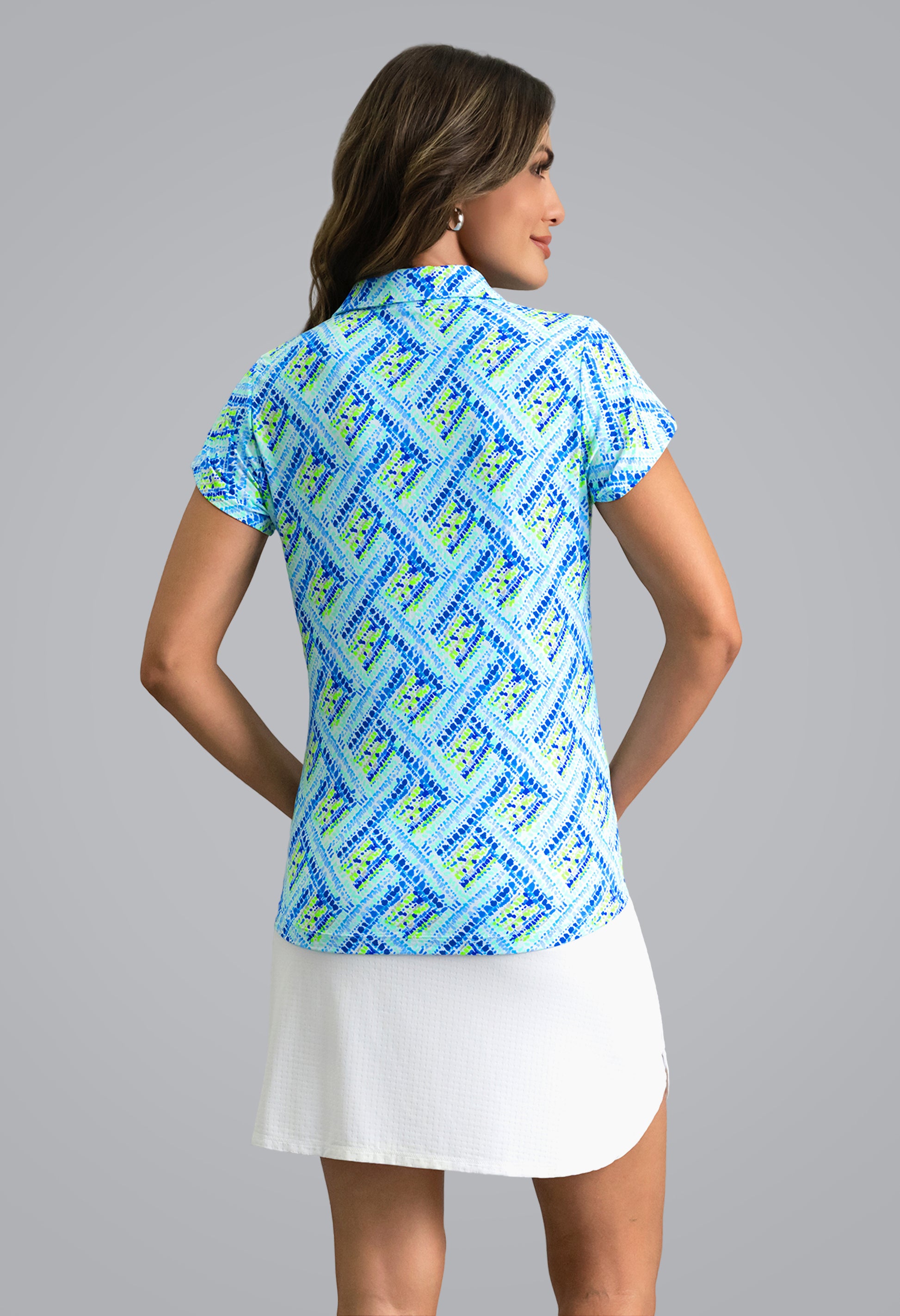 IBKÜL - Nina Tulip Sleeve Polo - Color: Blue Multi