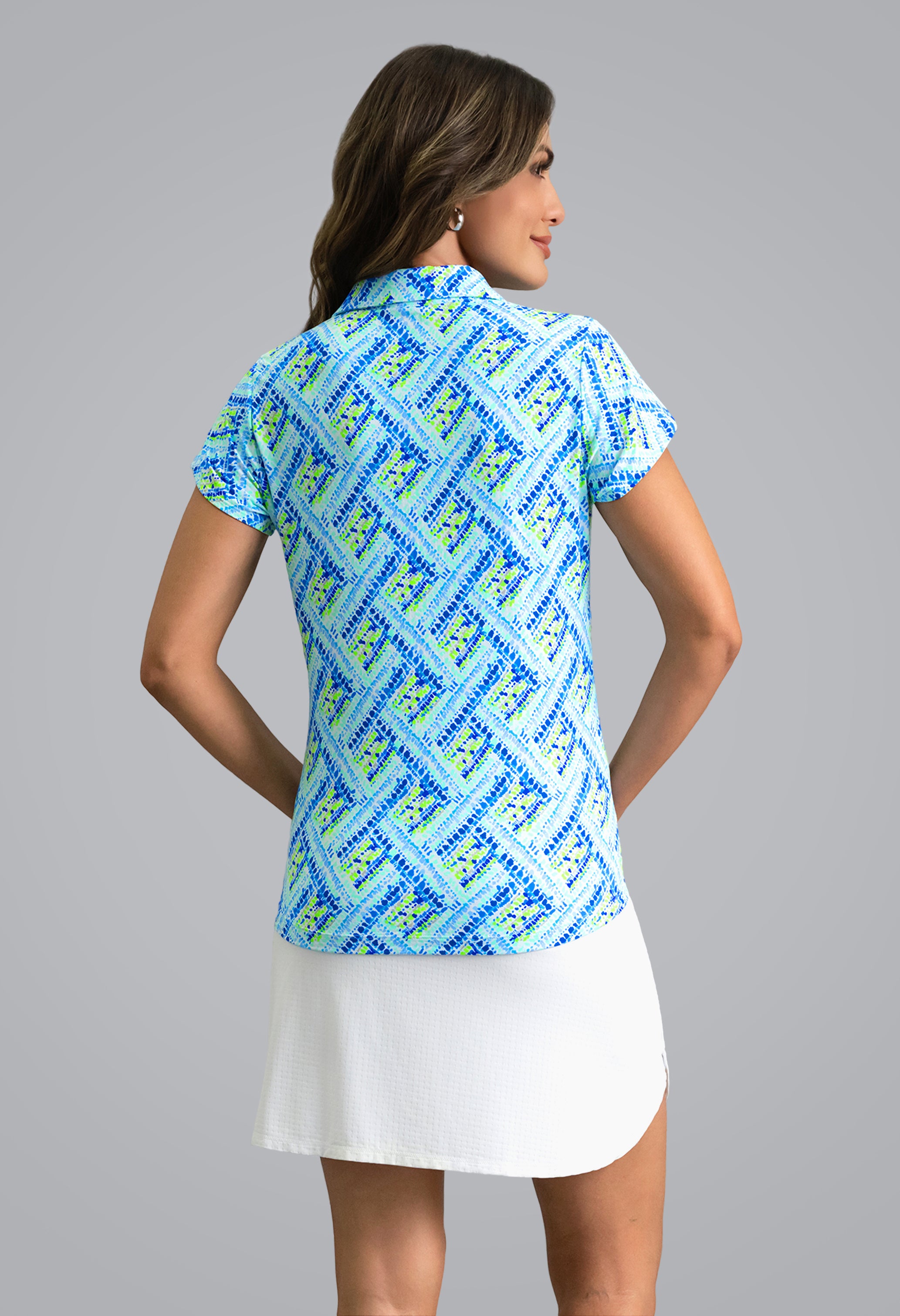 IBKÜL - Nina Tulip Sleeve Polo - Color: Blue Multi