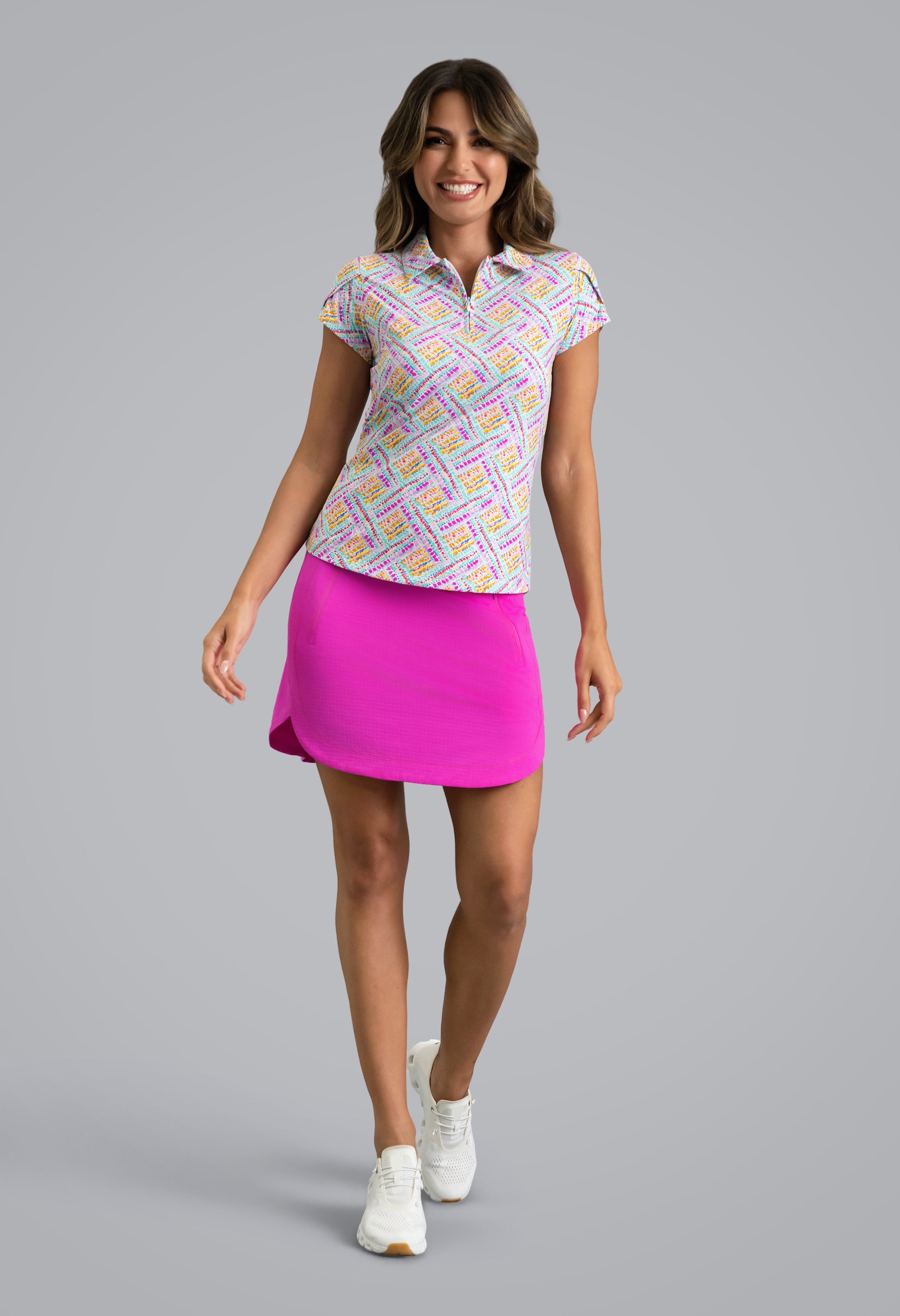 IBKÜL - Nina Tulip Sleeve Polo - Color: Hot Pink Multi
