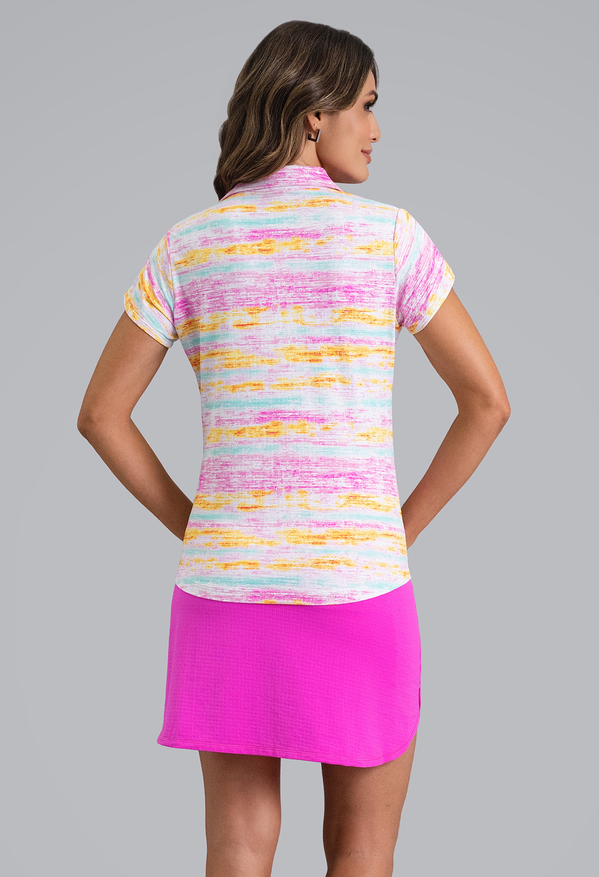 IBKÜL - Gia Tulip Sleeve Top - Color: Hot Pink Multi