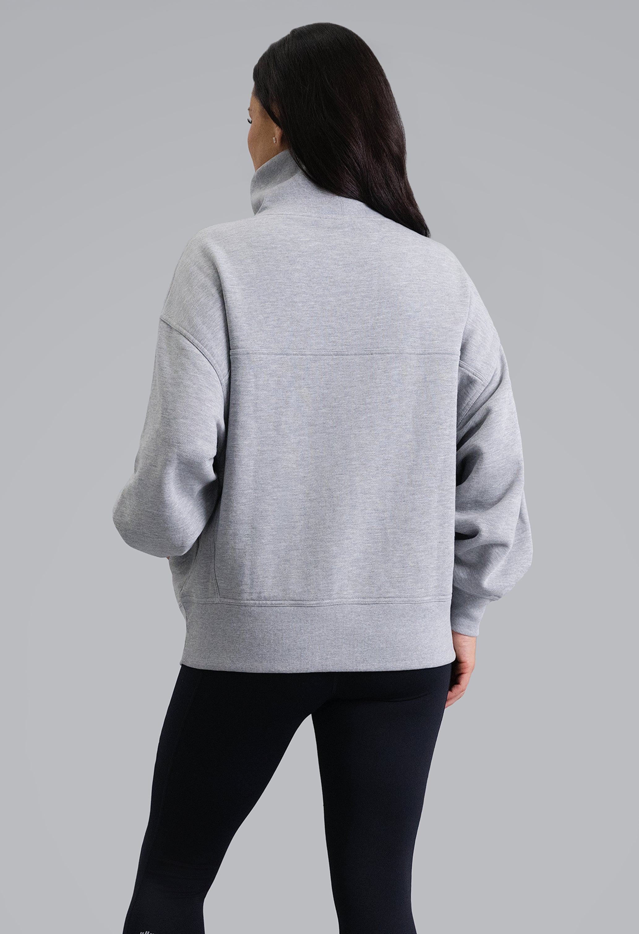IBKÜL - Micro Waffle Knit Snuggle Funnel Pullover - Color: Oxford Heather