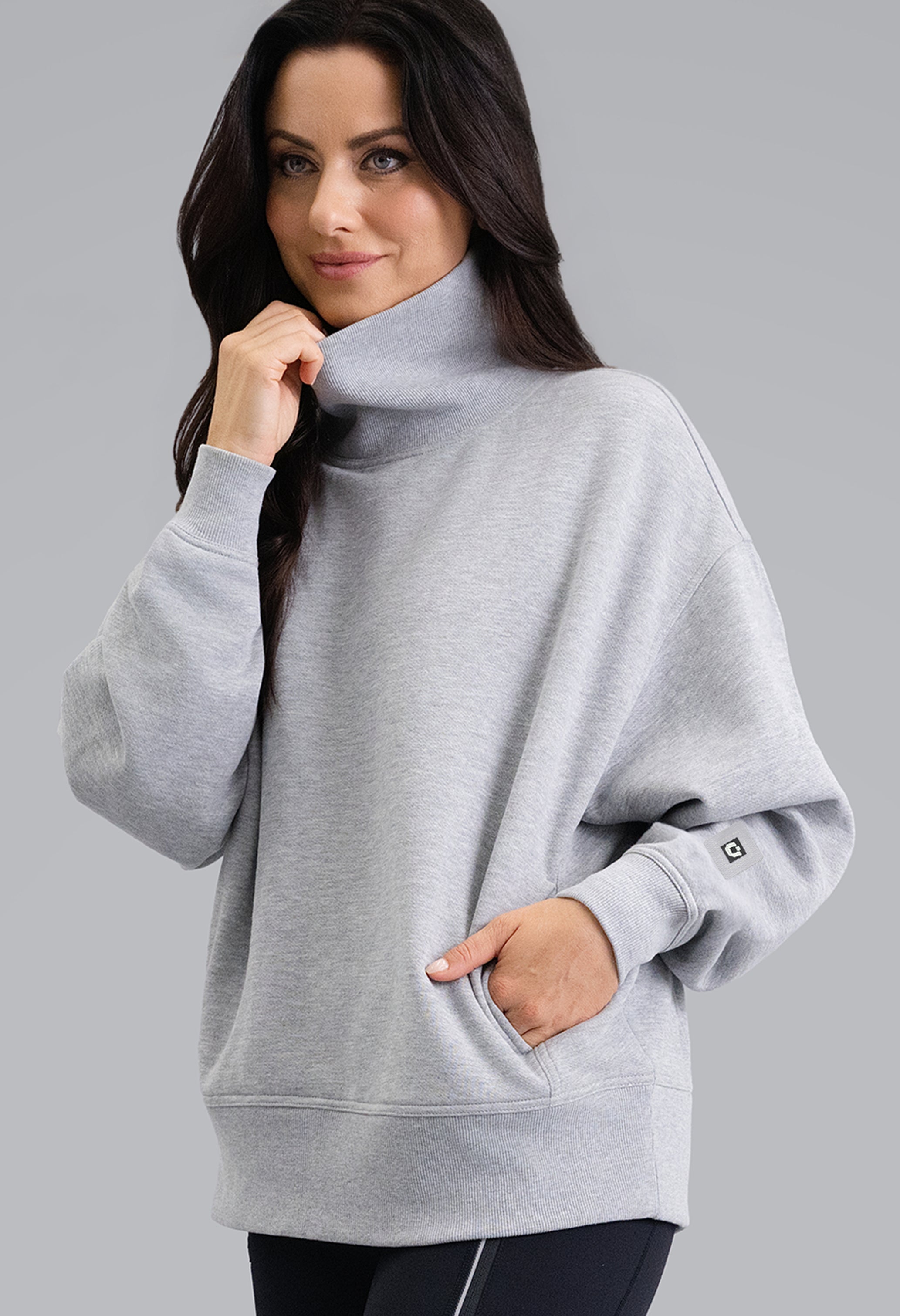 IBKÜL - Micro Waffle Knit Snuggle Funnel Pullover - Color: Oxford Heather