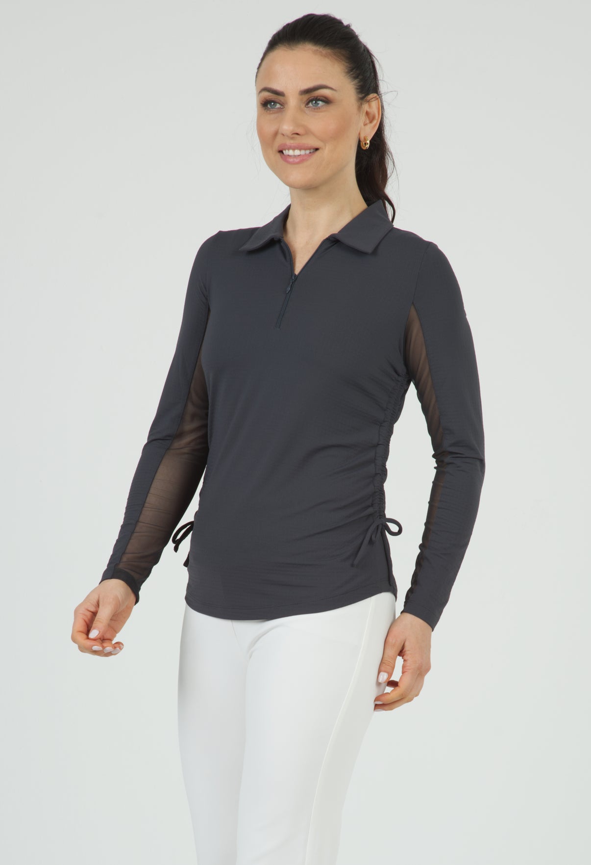 IBKÜL - Adjustable Length Long Sleeve Polo - 48000 - Color: Charcoal