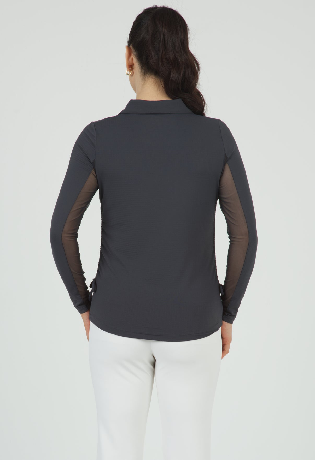 IBKÜL - Adjustable Length Long Sleeve Polo - 48000 - Color: Charcoal