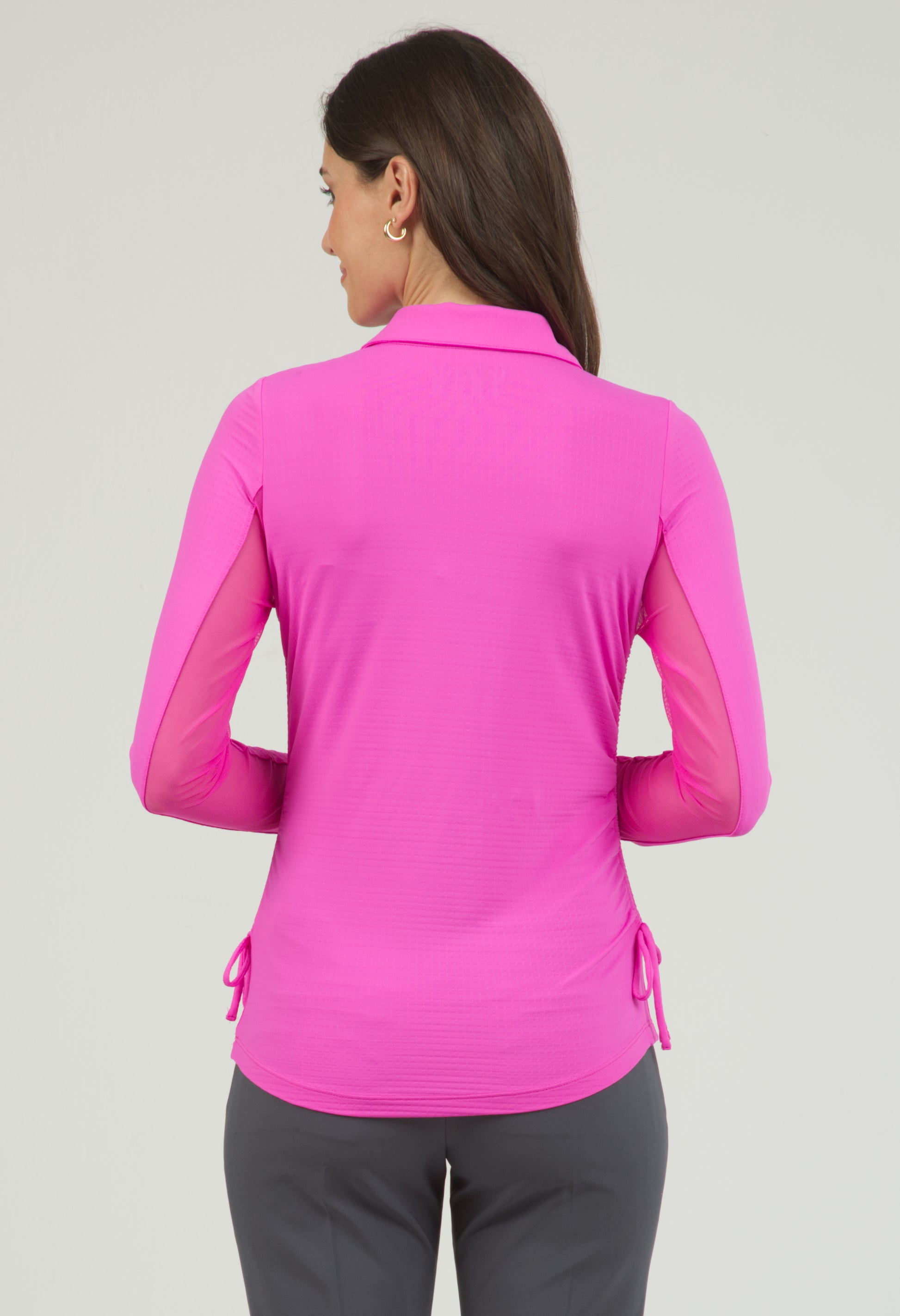 IBKÜL - Adjustable Length Long Sleeve Polo - 48000 - Color: Hot Pink